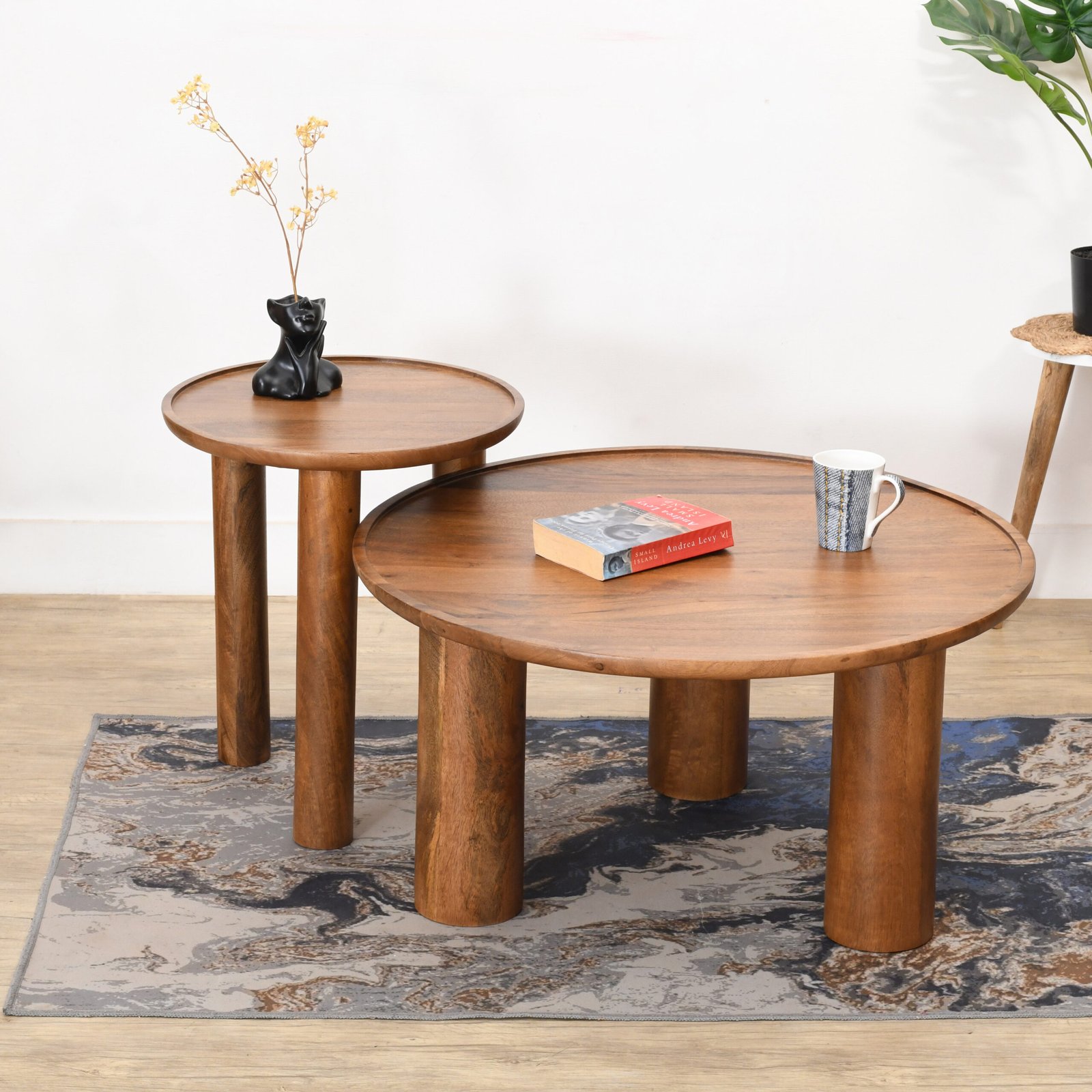 Lama Premium Solid Wood Nesting Table Set Teak Finish - Image 2