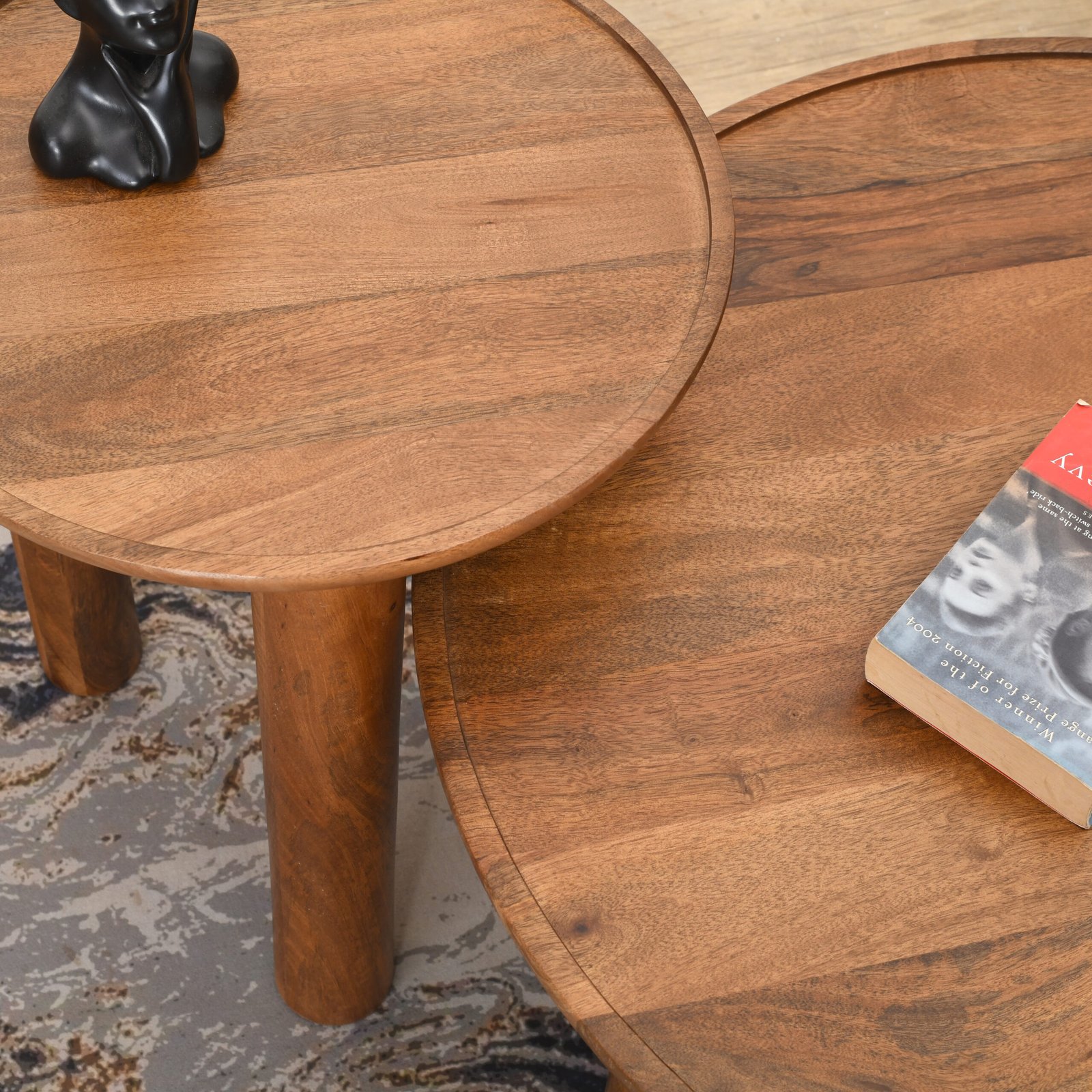 Lama Premium Solid Wood Nesting Table Set Teak Finish - Image 4