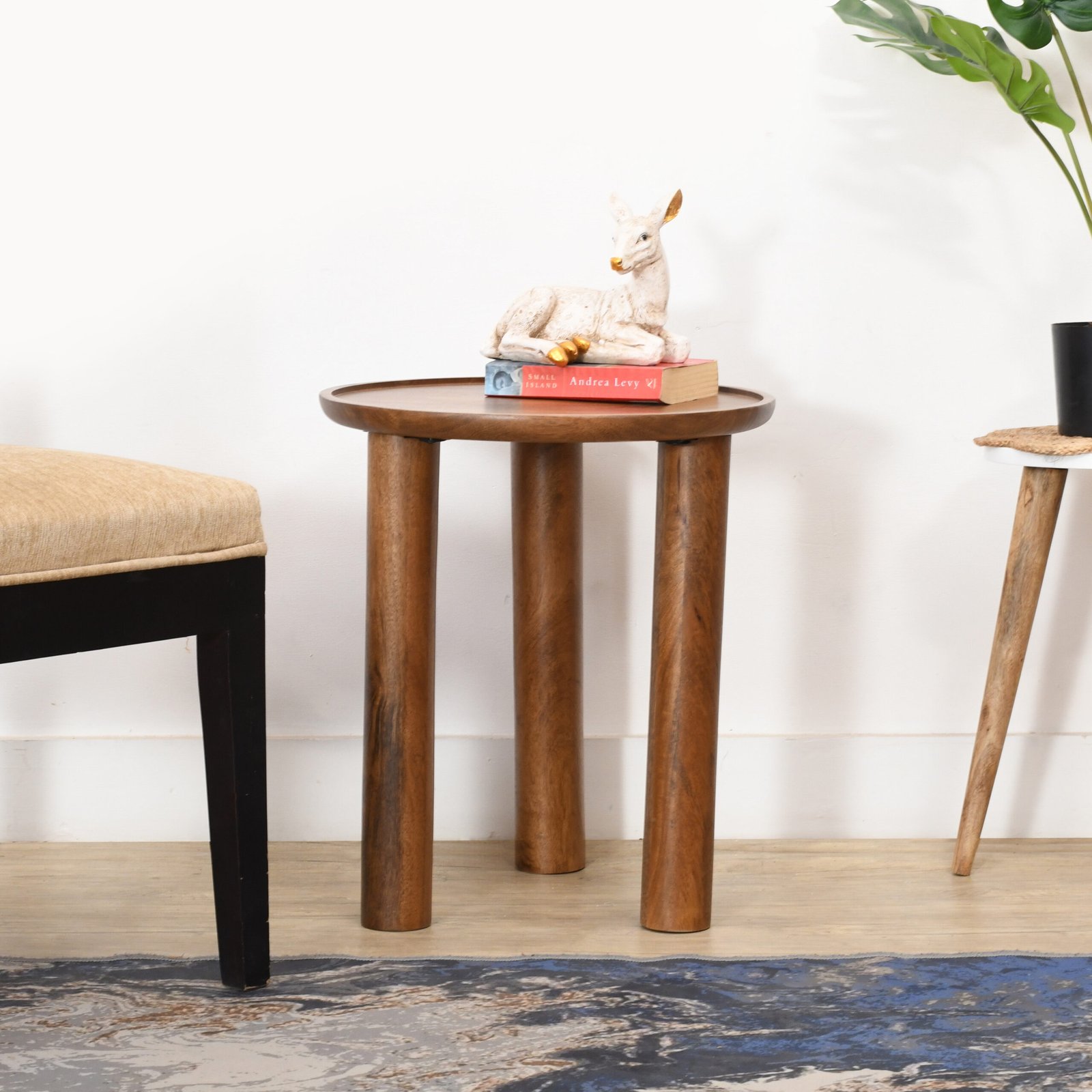 Lama Premium Solid Wood End Table Teak Finish - Image 2