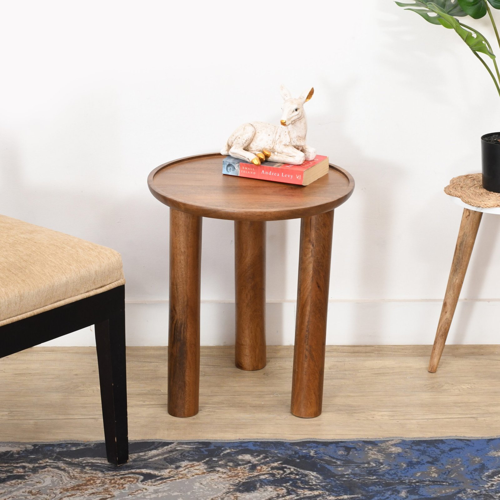 Lama Premium Solid Wood End Table Teak Finish
