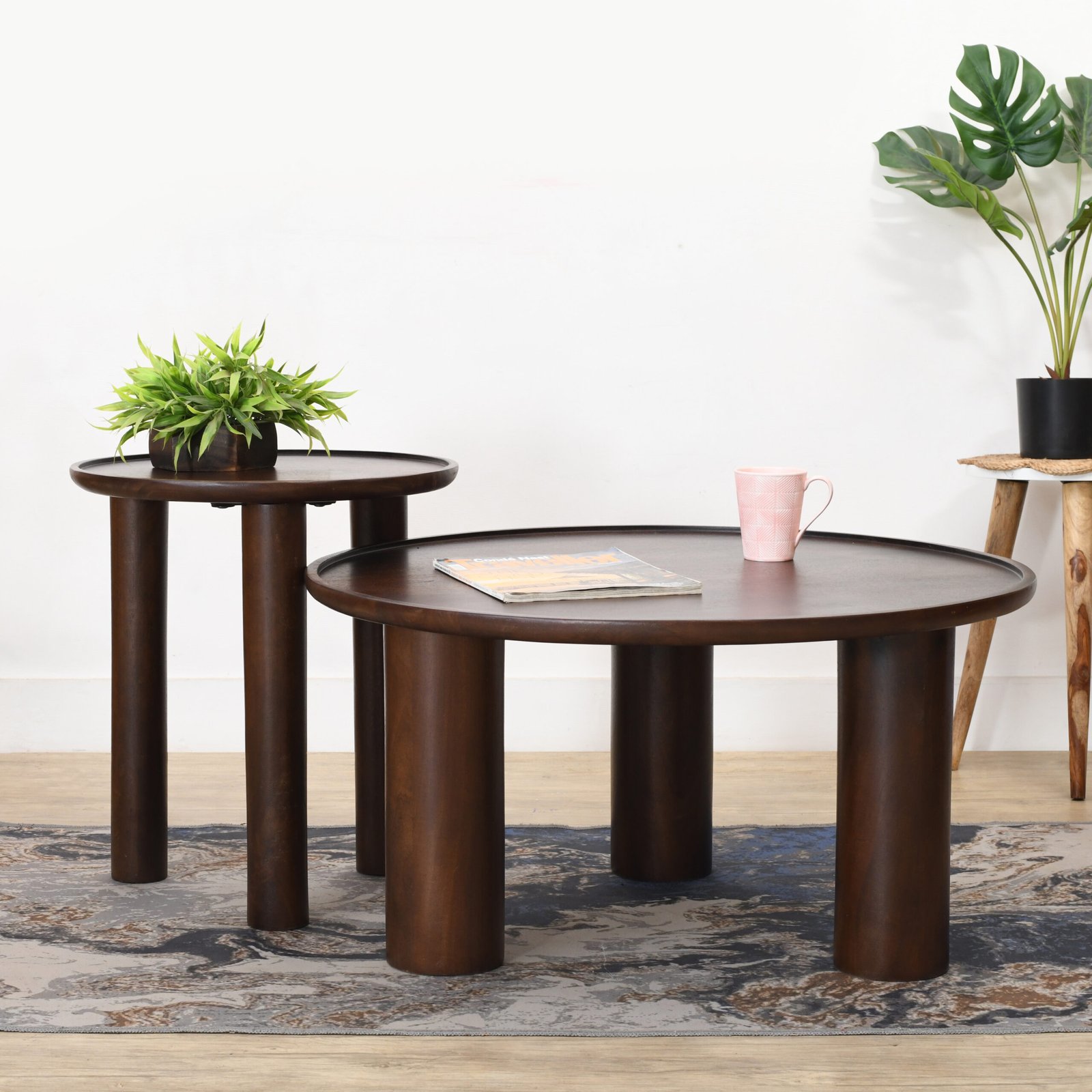 Lama Premium Solid Wood Nesting Table Set Walnut Finish - Image 2