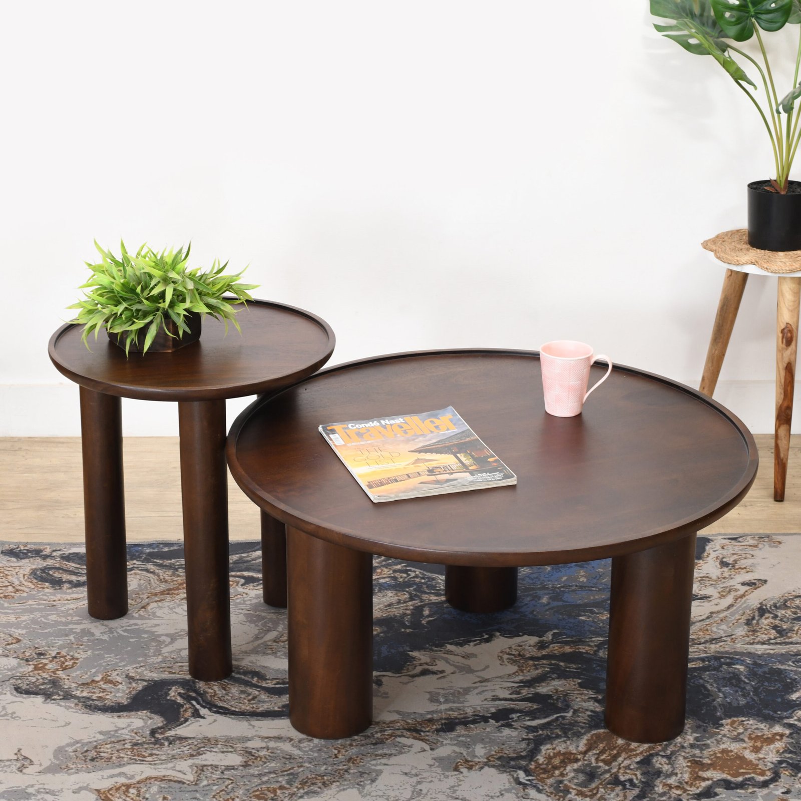 Lama Premium Solid Wood Nesting Table Set Walnut Finish