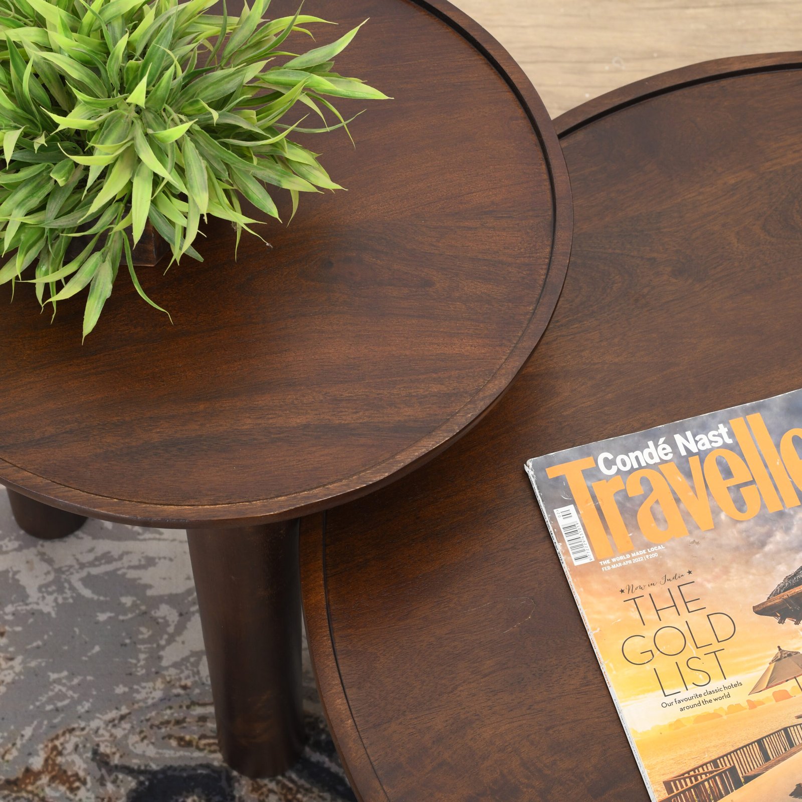 Lama Premium Solid Wood Nesting Table Set Walnut Finish - Image 4