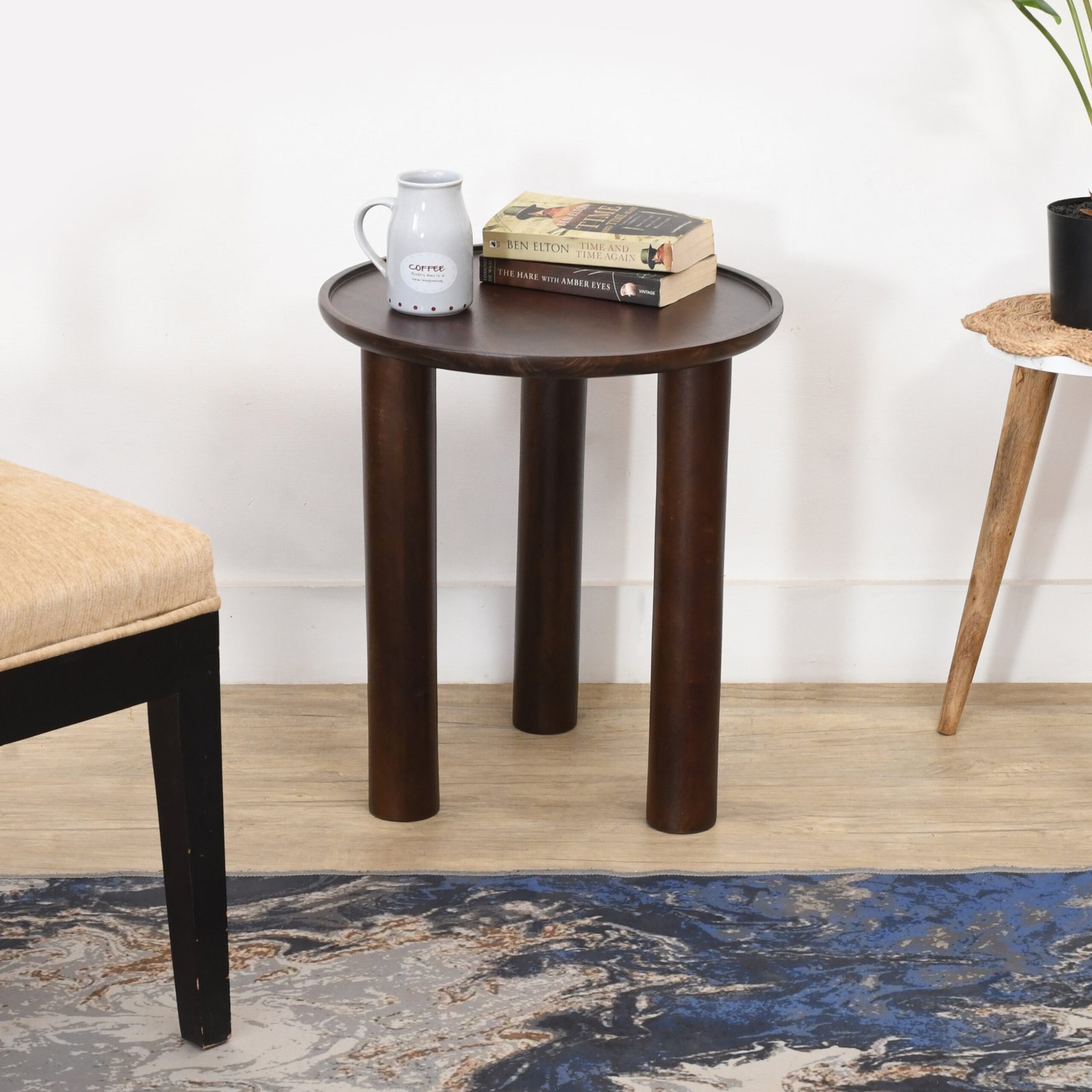 Lama Premium Solid Wood End Table Walnut Finish