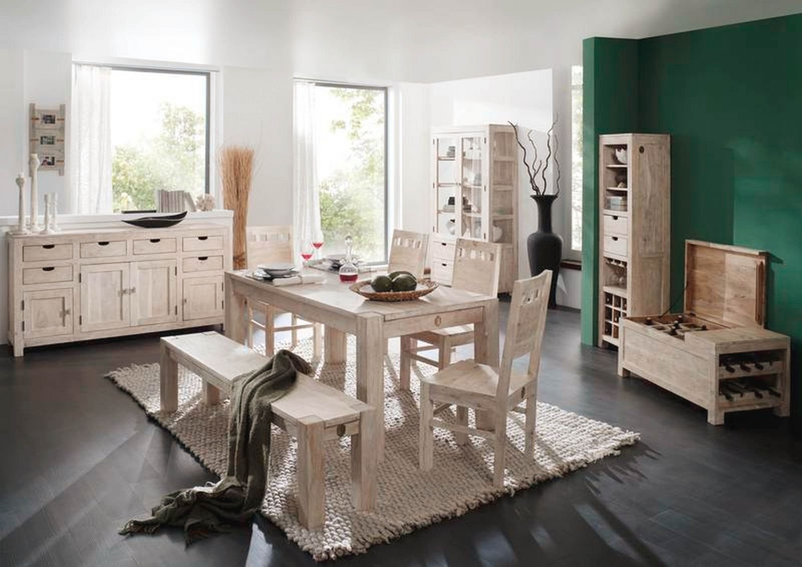 Fade White Solid Acacia Wood Dining Table