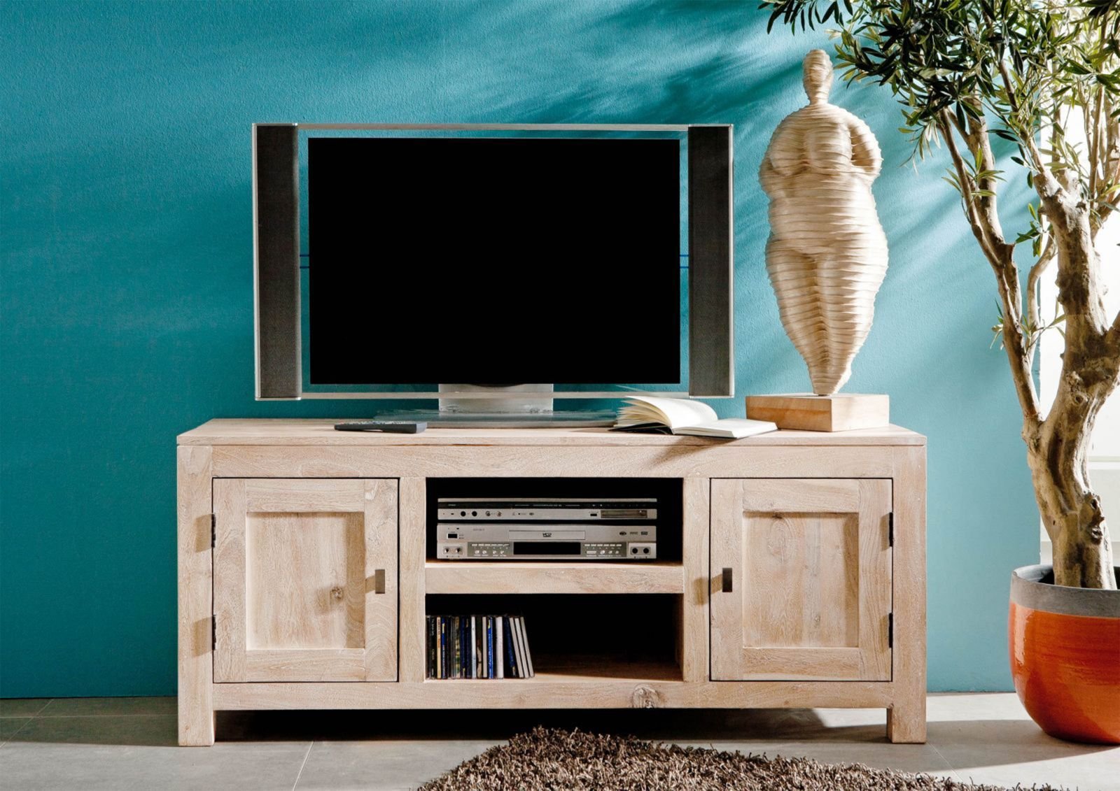 Fade White Acacia Wood TV Unit #01