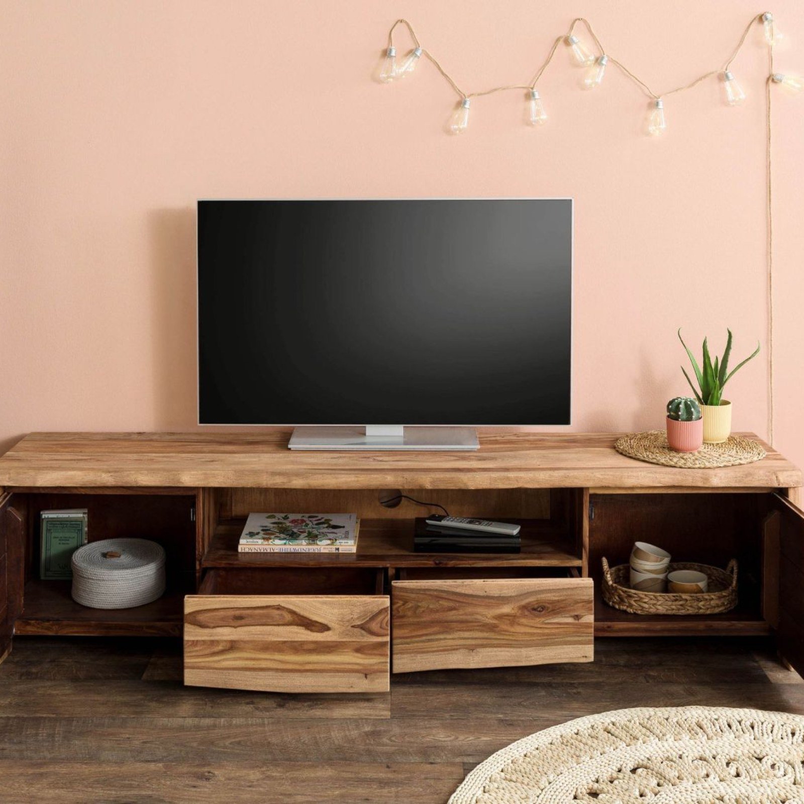 Ranthambhor Sheesham Wood Two Door Two Drawer TV Unit Large - Image 3