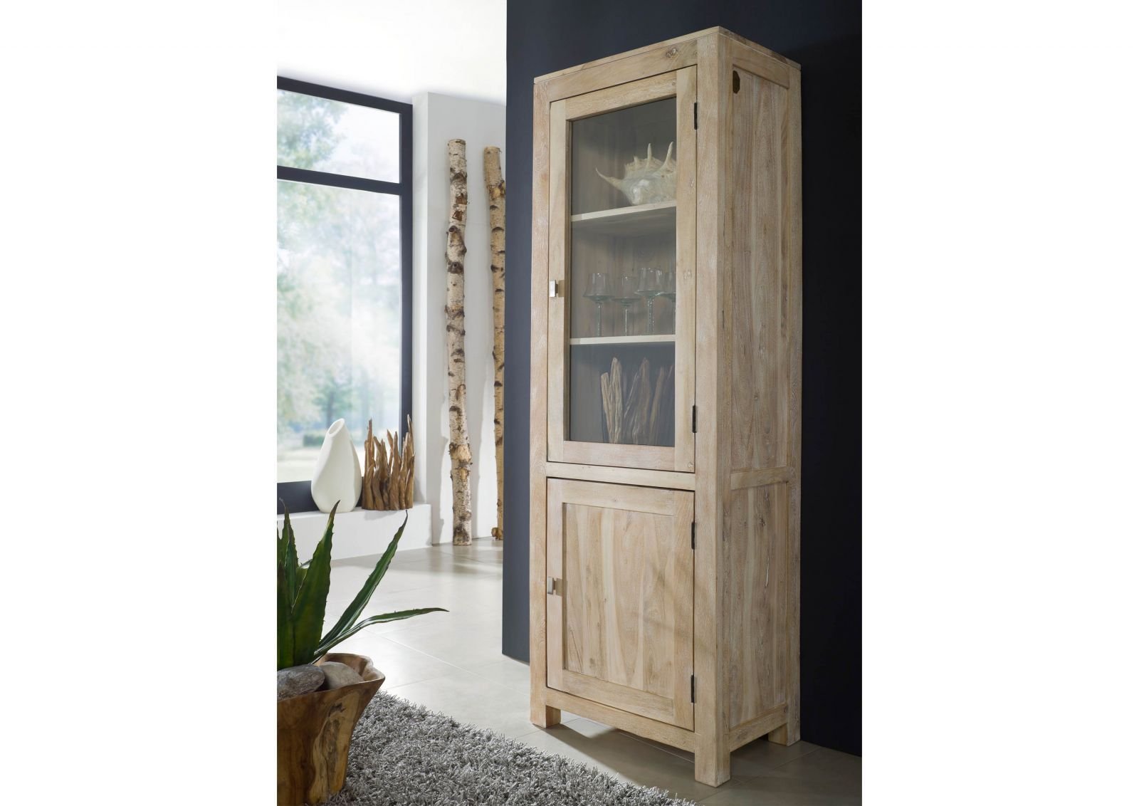 Fade White Solid Acacia Wood Display Cabinet #02 - Image 2
