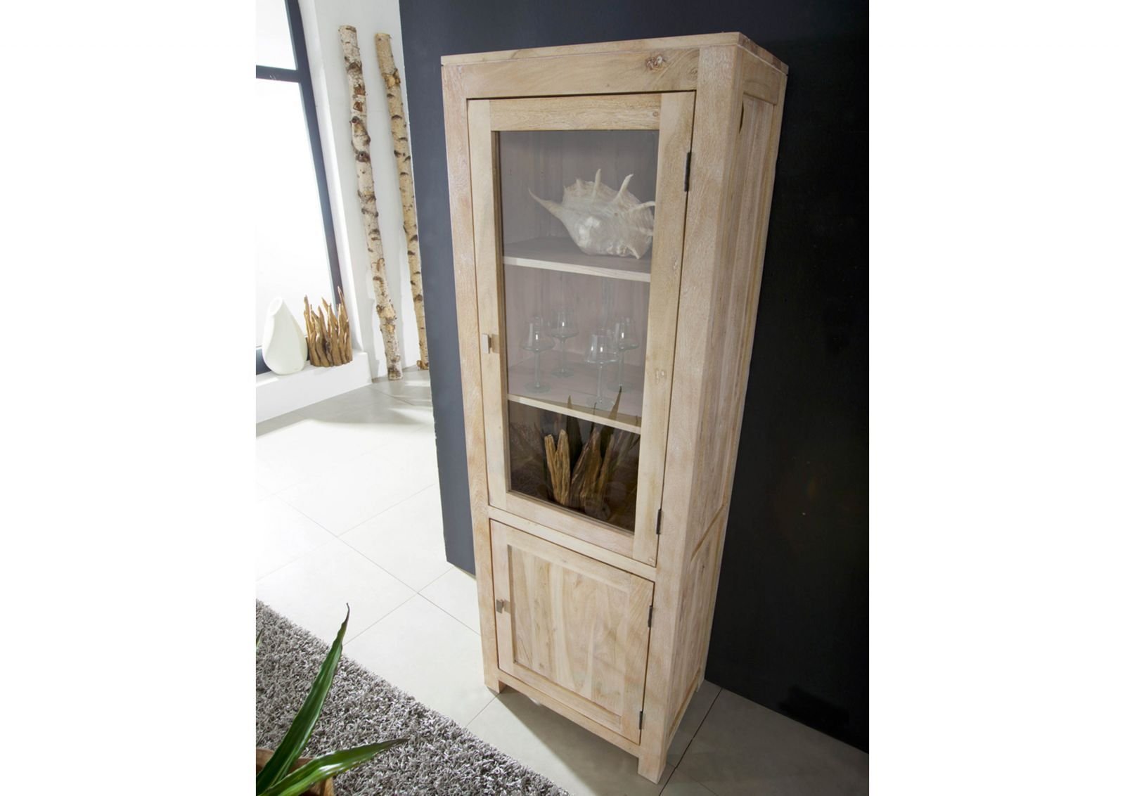 Fade White Solid Acacia Wood Display Cabinet #02 - Image 3