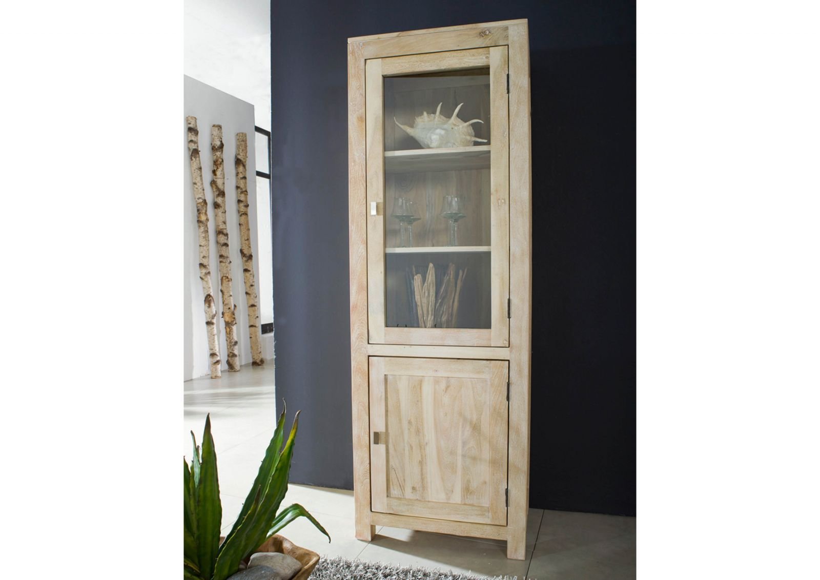 Fade White Solid Acacia Wood Display Cabinet #02
