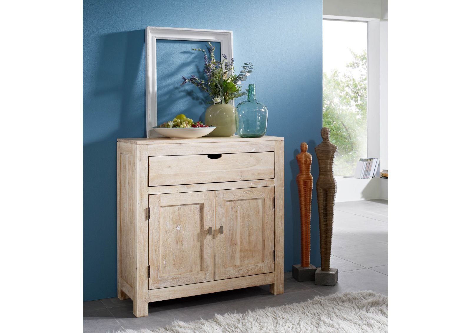 Fade White Solid Acacia Wood Two Door Cabinet - Image 2