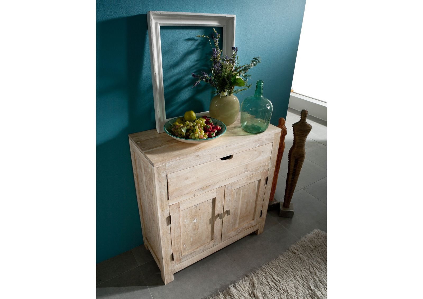 Fade White Solid Acacia Wood Two Door Cabinet - Image 3