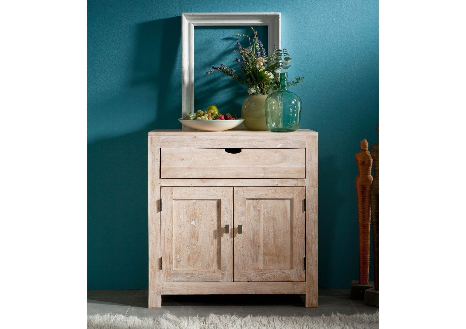 Fade White Solid Acacia Wood Two Door Cabinet