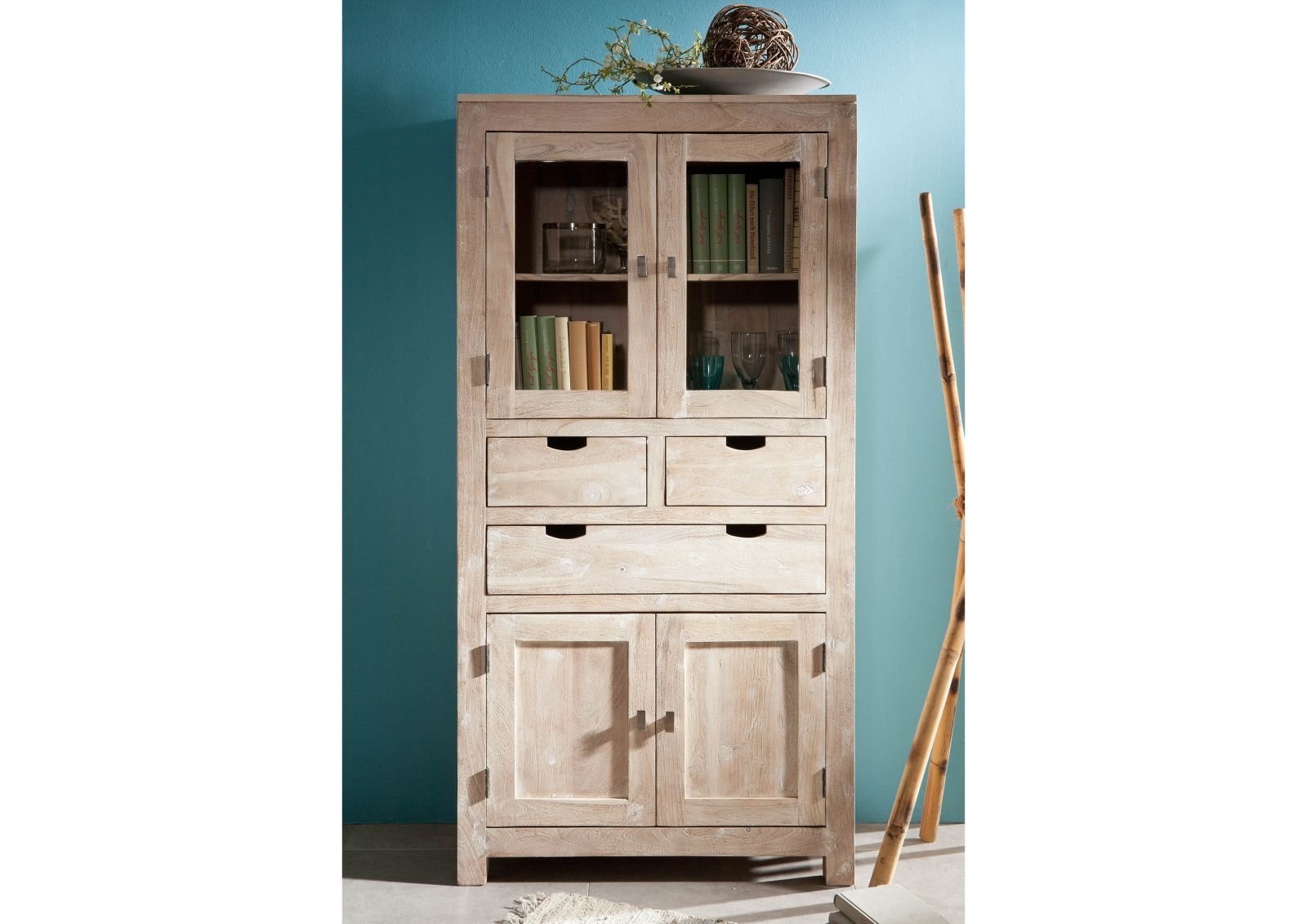 Fade White Solid Acacia Wood Display Cabinet #03
