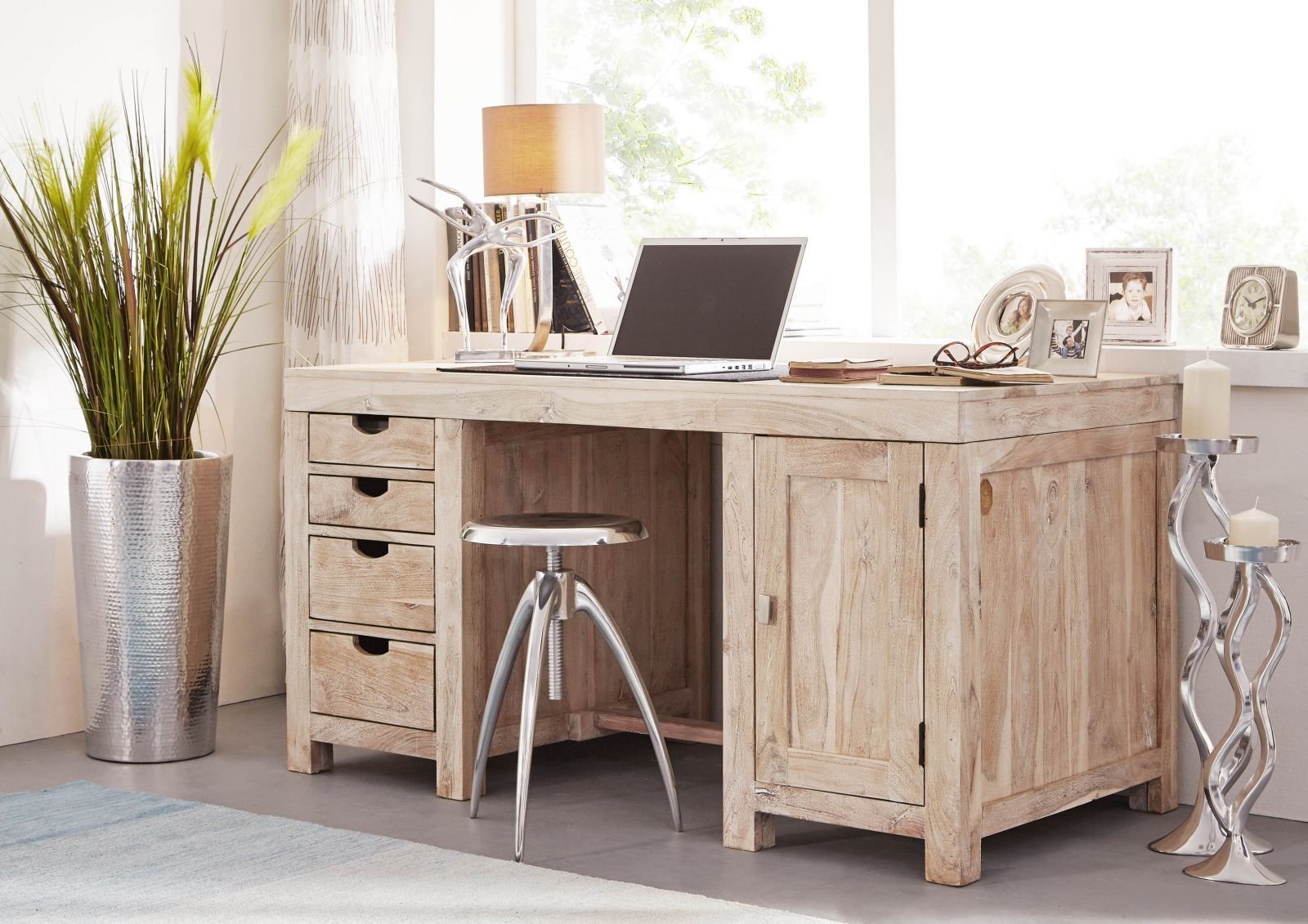 Fade White Solid Acacia Wood Desk - Image 2