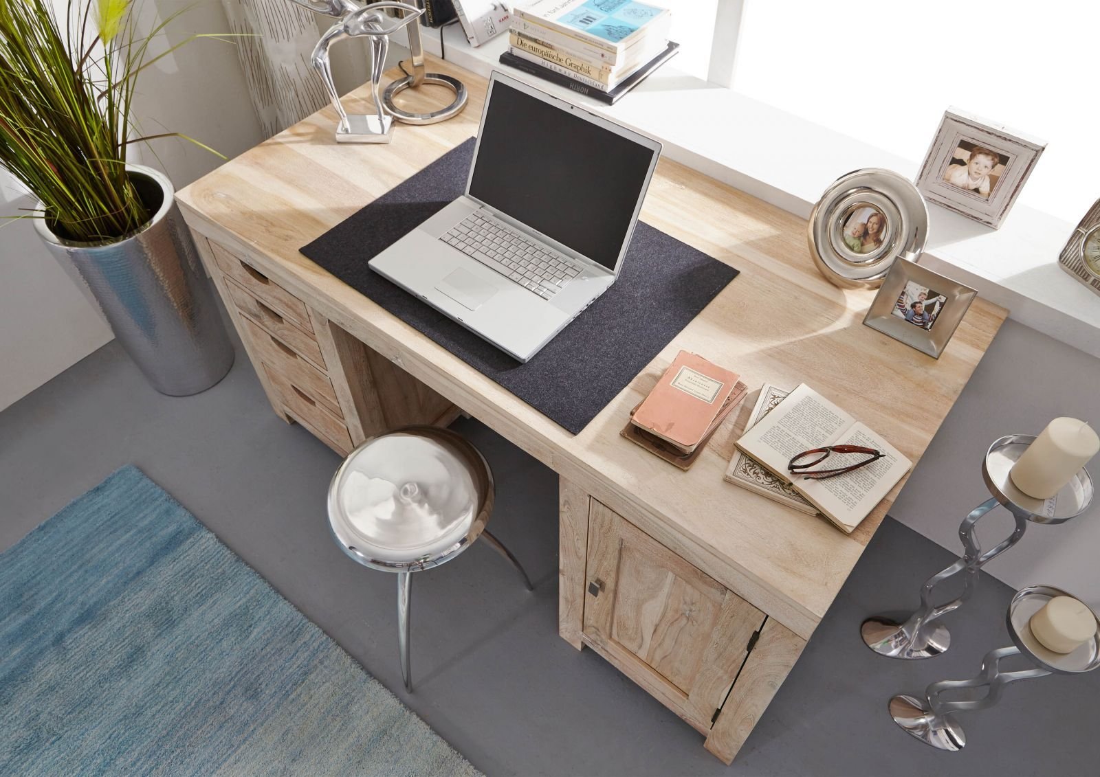 Fade White Solid Acacia Wood Desk - Image 4