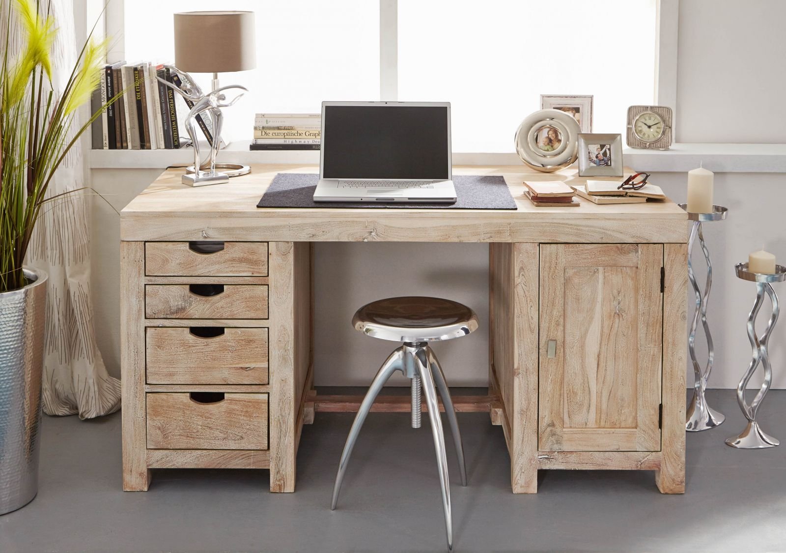 Fade White Solid Acacia Wood Desk - Image 5