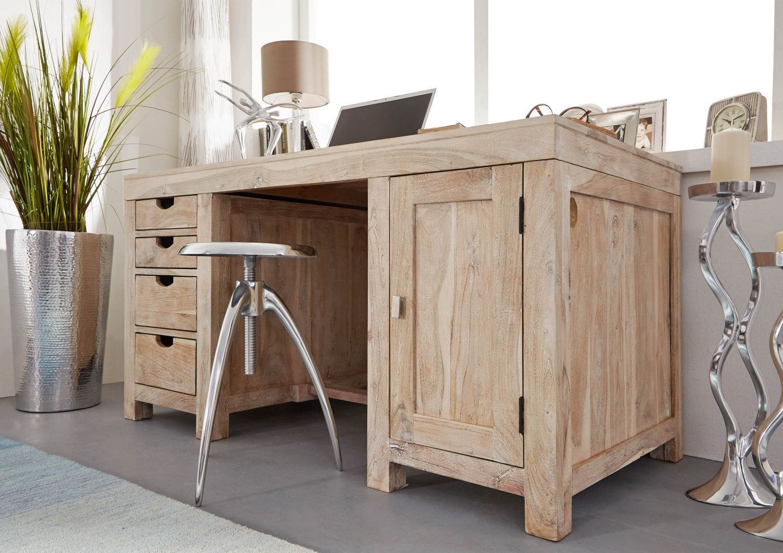 Fade White Solid Acacia Wood Desk - Image 3