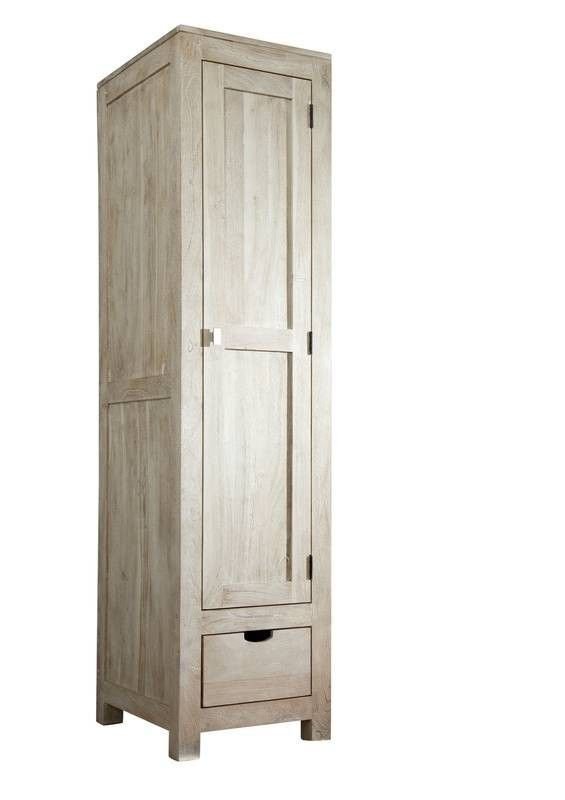 Fade White Solid Acacia Wood Single Door Wardrobe - Image 9