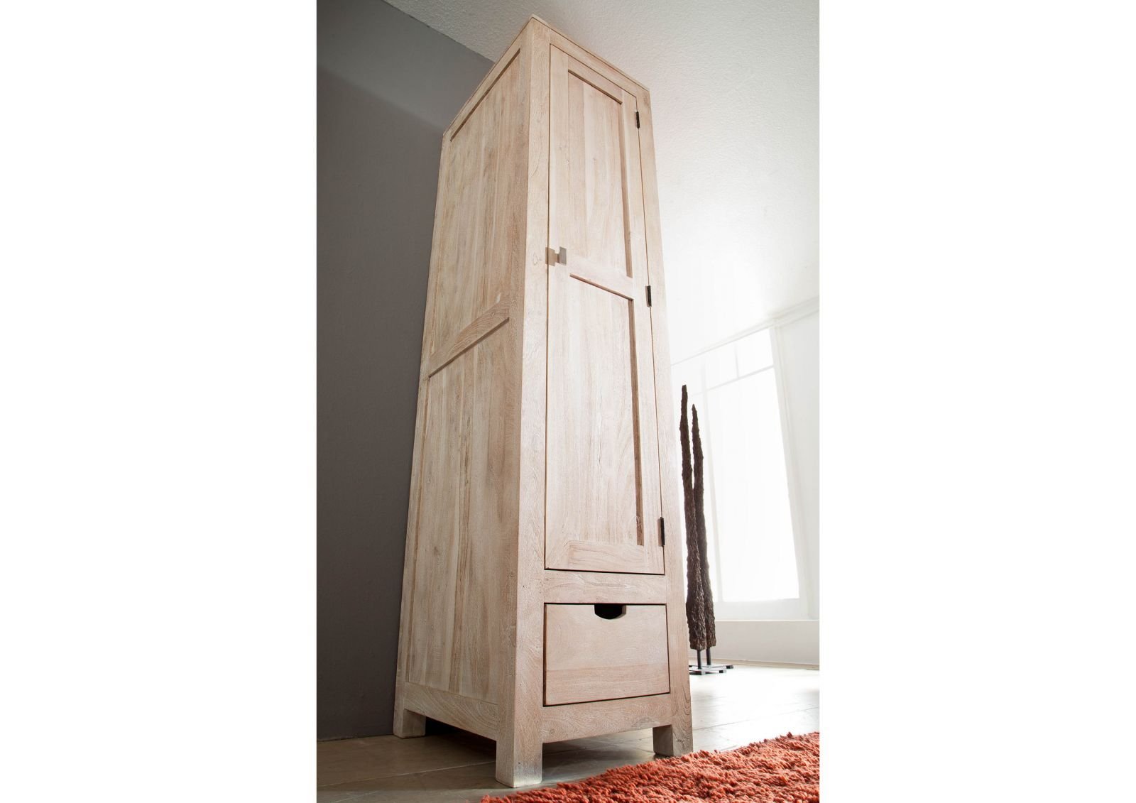 Fade White Solid Acacia Wood Single Door Wardrobe - Image 3