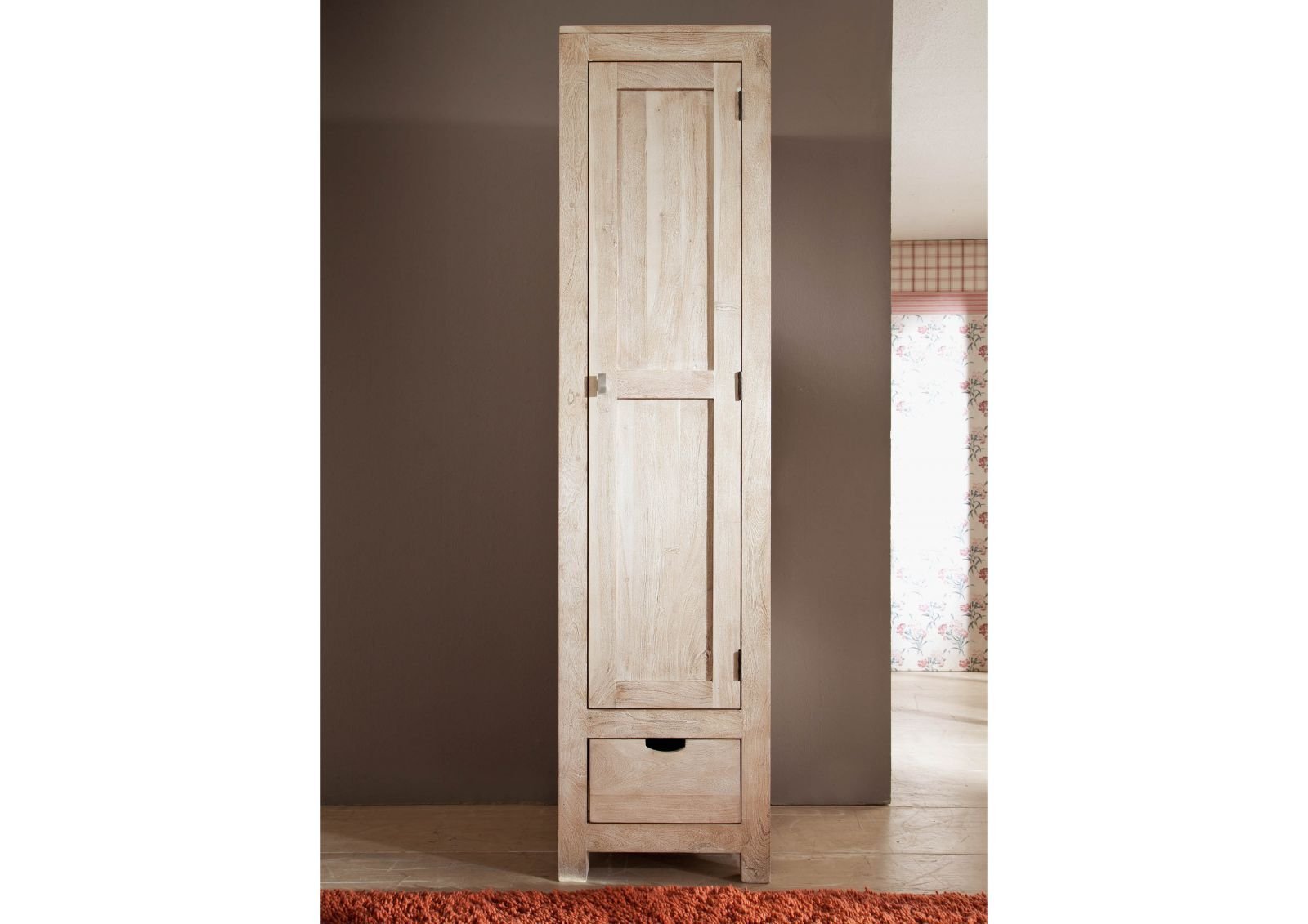 Fade White Solid Acacia Wood Single Door Wardrobe