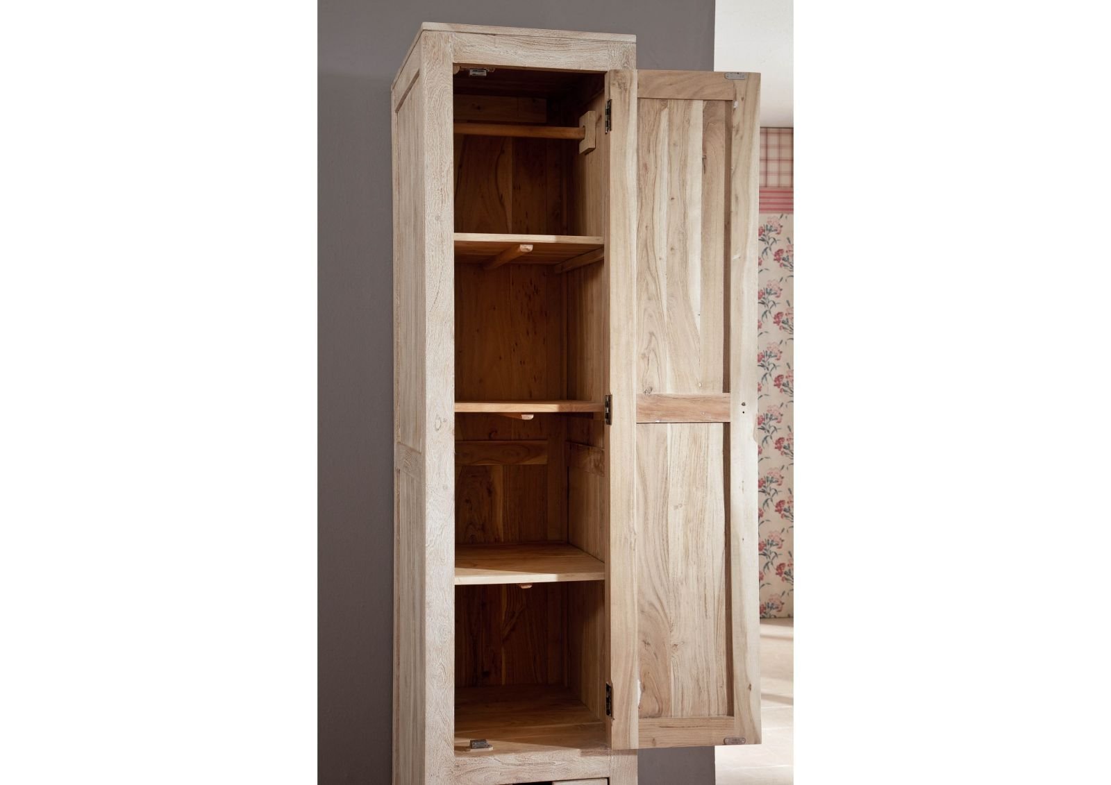 Fade White Solid Acacia Wood Single Door Wardrobe - Image 4