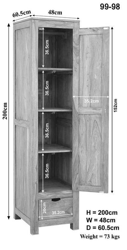 Fade White Solid Acacia Wood Single Door Wardrobe - Image 7