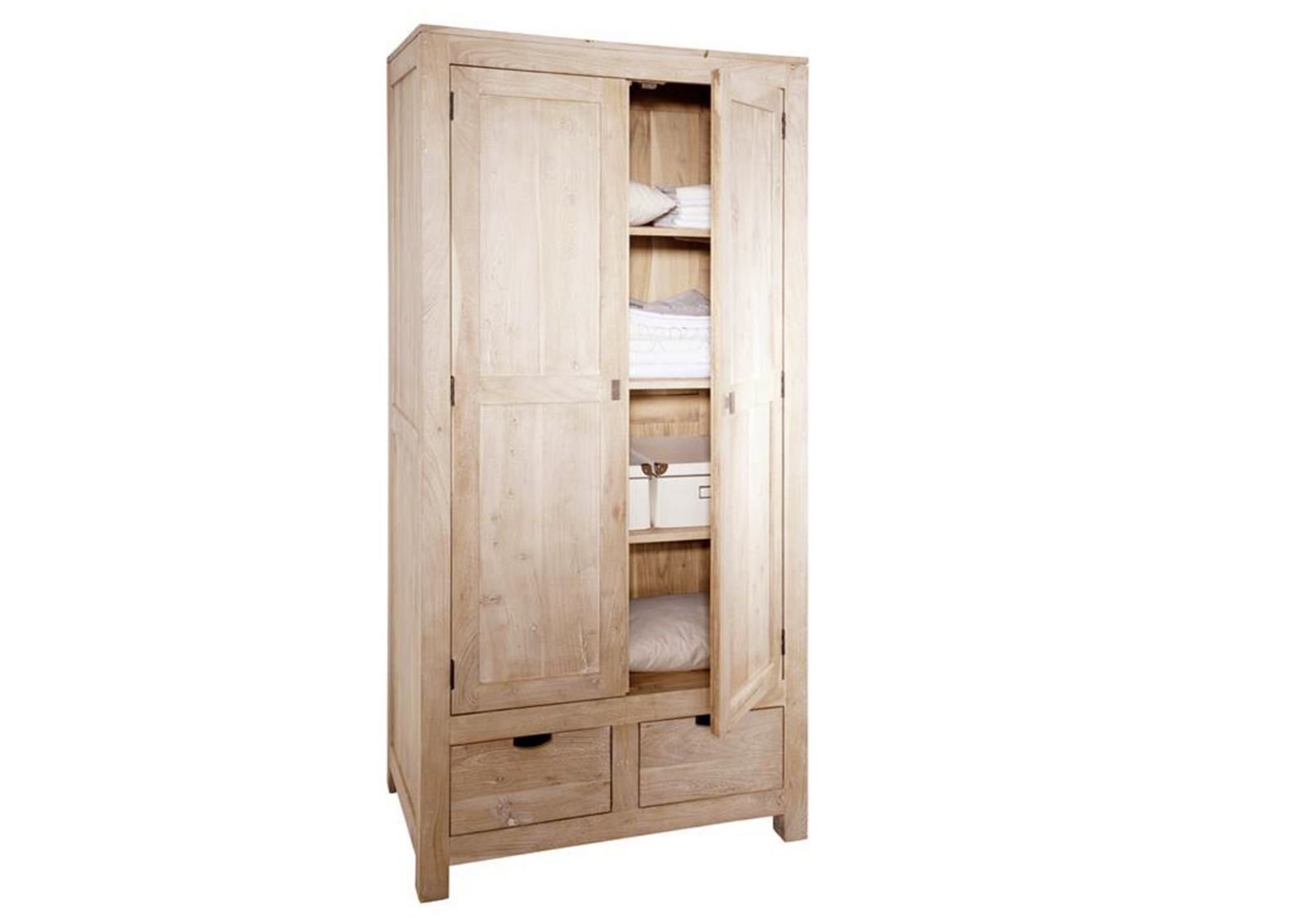Fade White Solid Acacia Wood Wardrobe Cabinet - Image 6