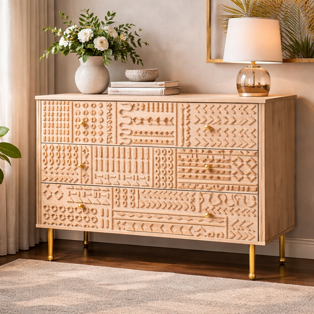 Leo carved mango wood chest of drawers - Image 3