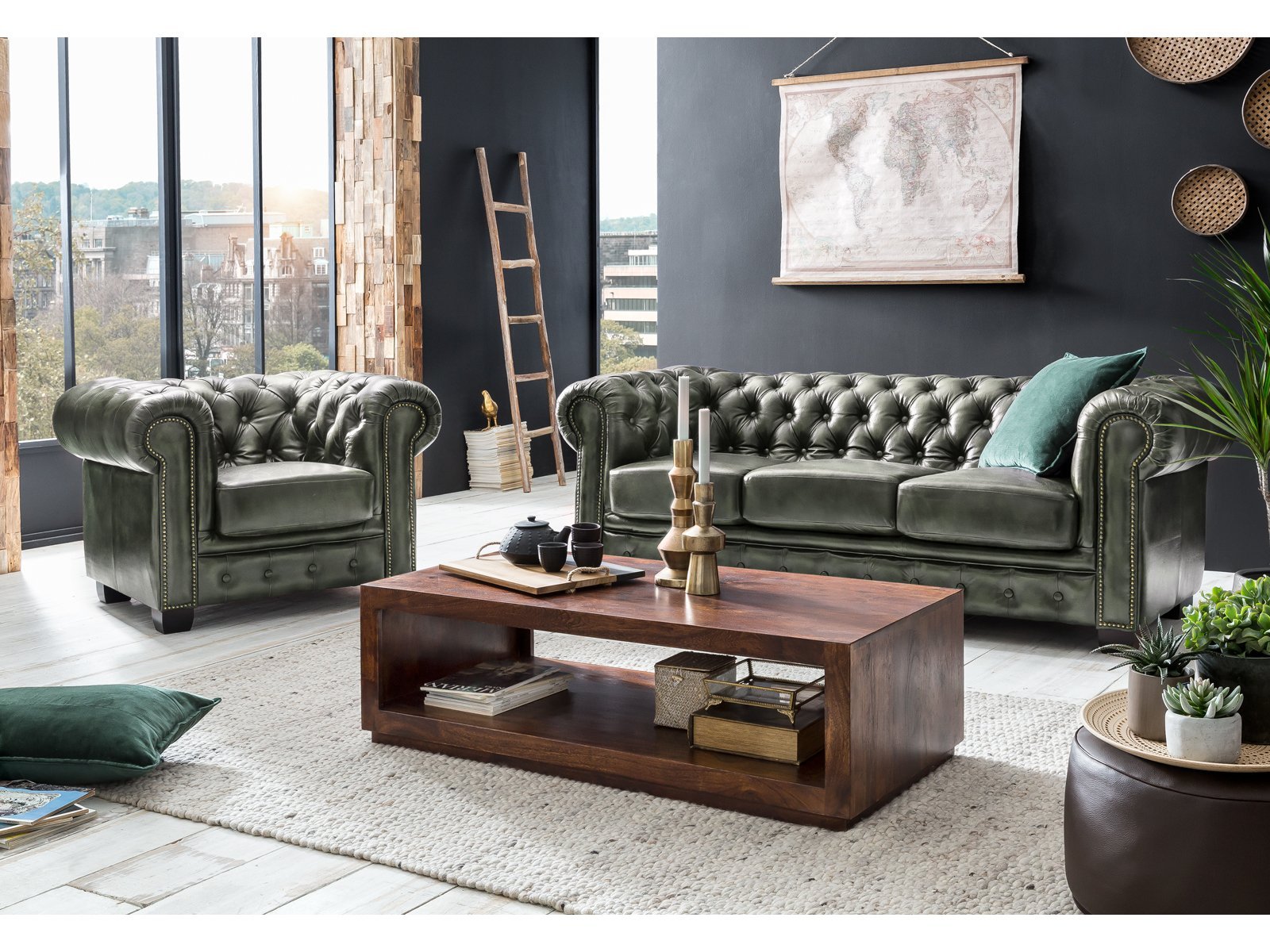Chesterfield 3 Seater Leather Sofa - Image 5