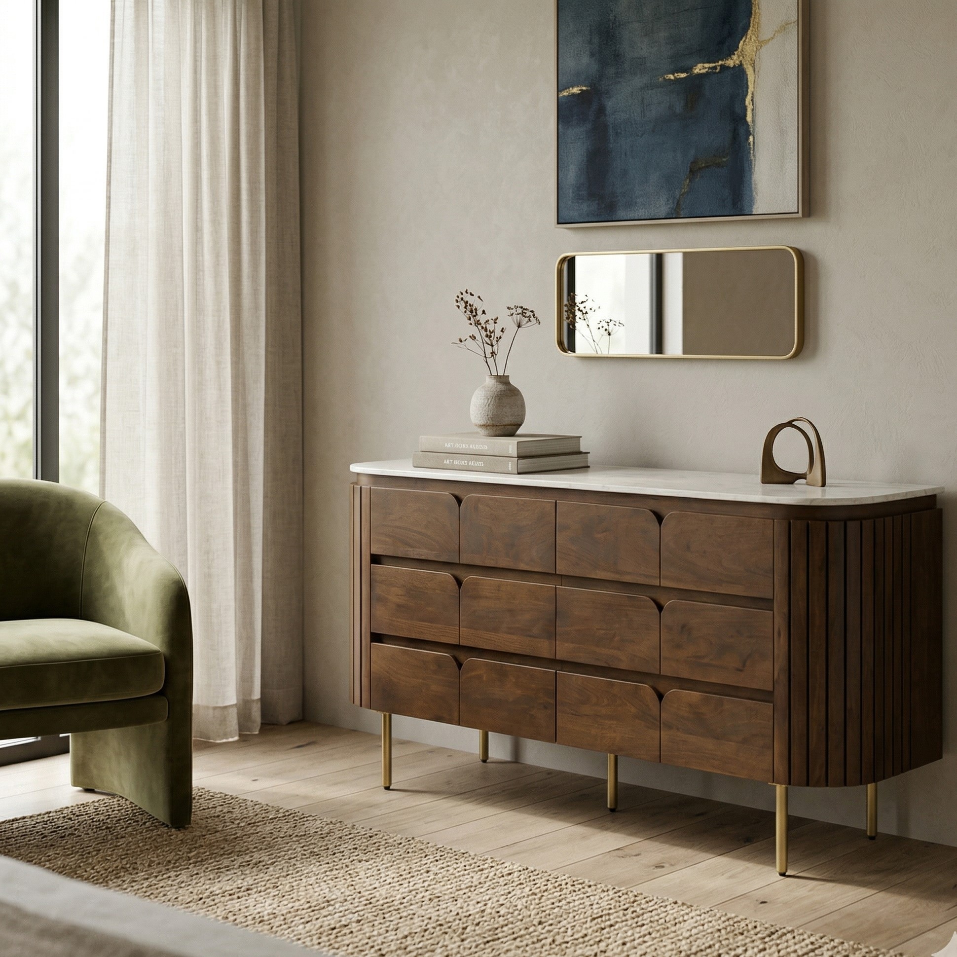 6-drawer chest in mango wood and liena marble - Image 2