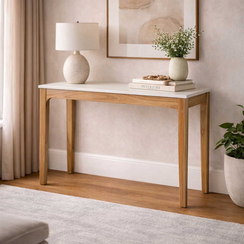Panama mango wood and marble console - Image 2