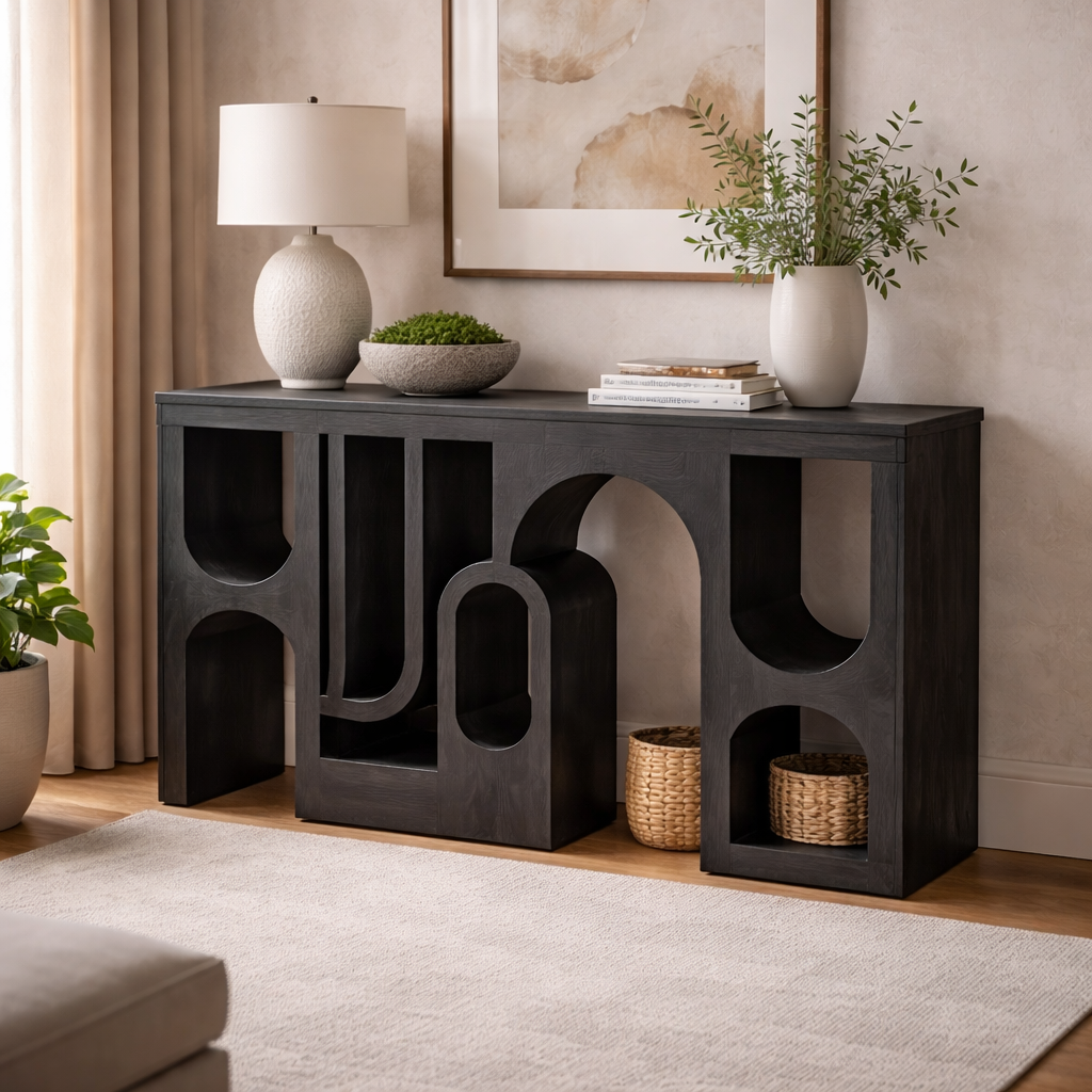 Nikoli black solid oak console - Image 2