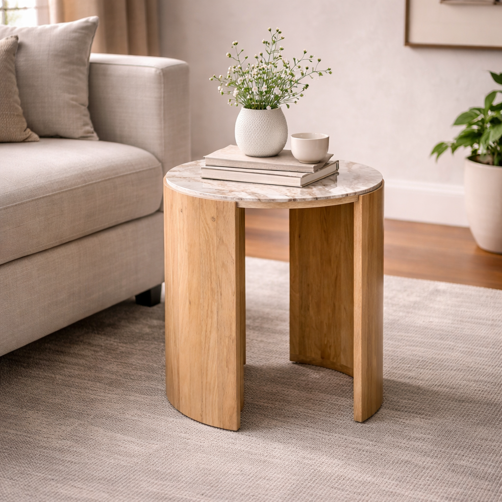 Liliana mango wood and marble side table - Image 2
