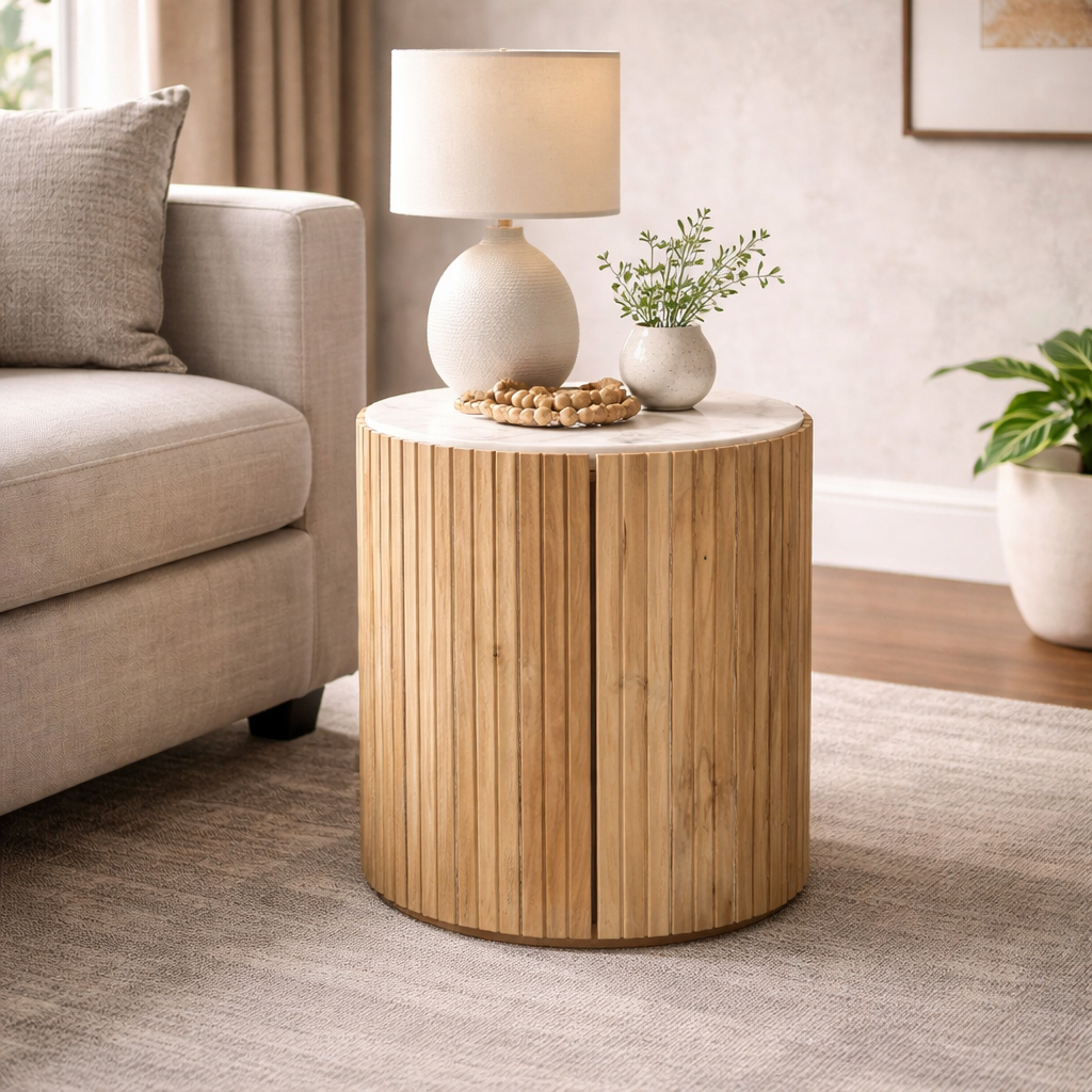 Maui mango wood and marble side table - Image 2