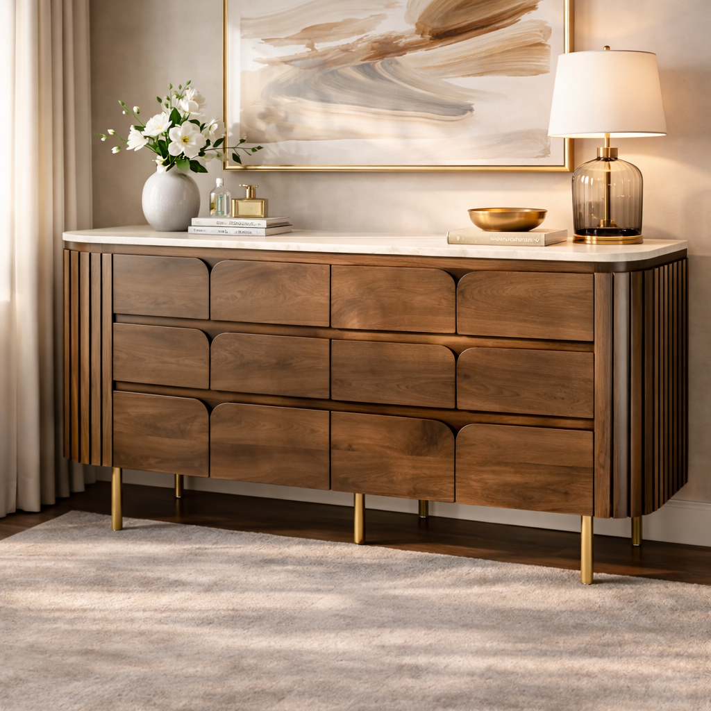 6-drawer chest in mango wood and liena marble - Image 3