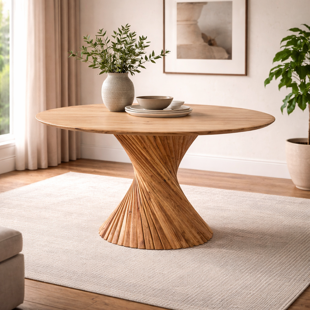 Newlane round acacia wood dining table - Image 2