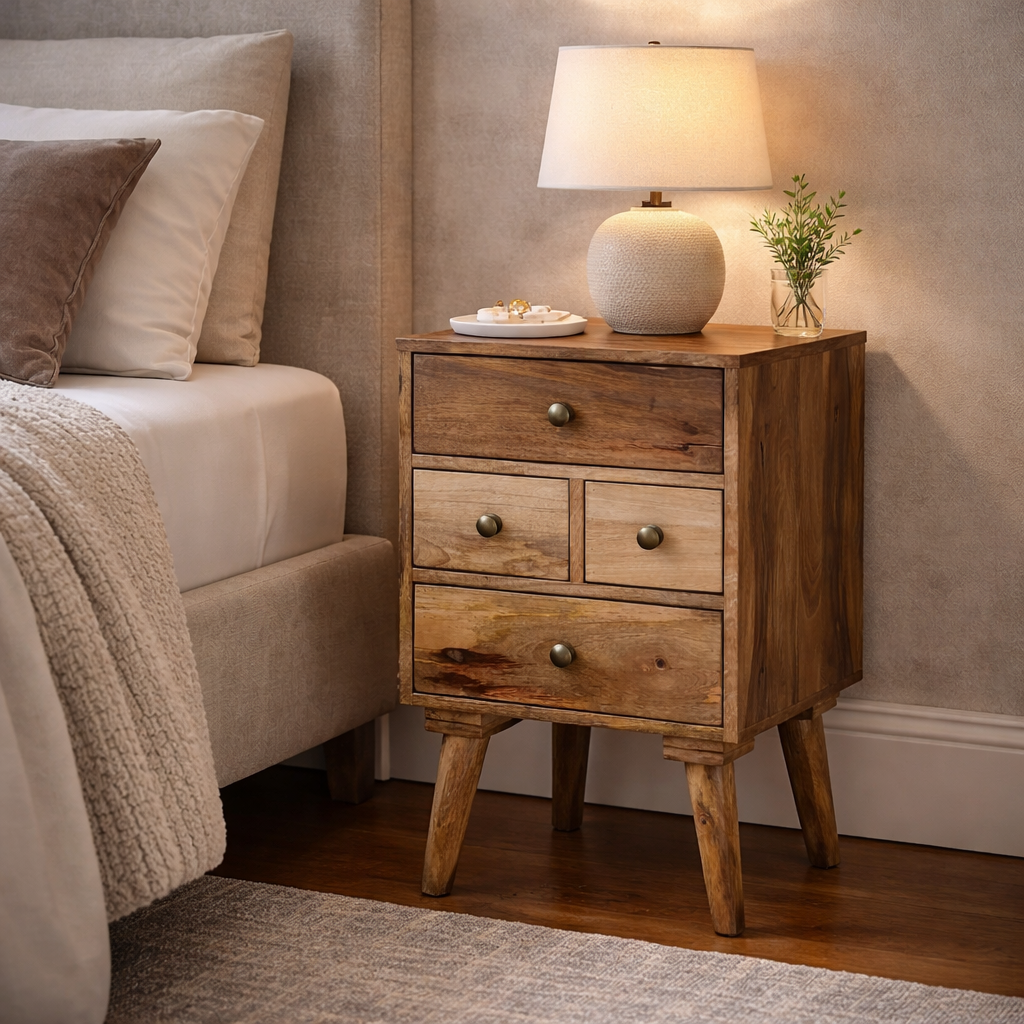 Java Mango Wood Bedside Table with 4 Drawers - Image 2