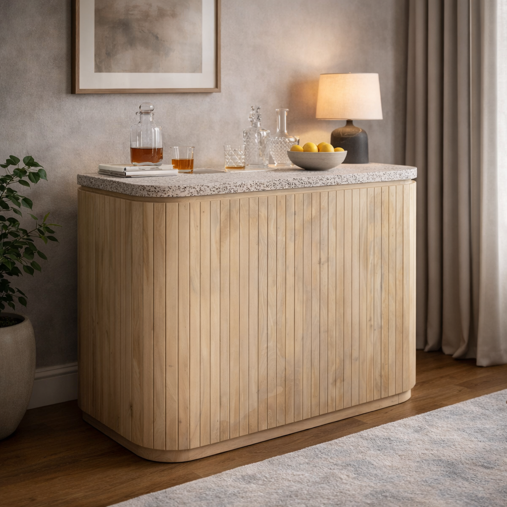 Leo mango wood and terrazzo bar cabinet - Image 2