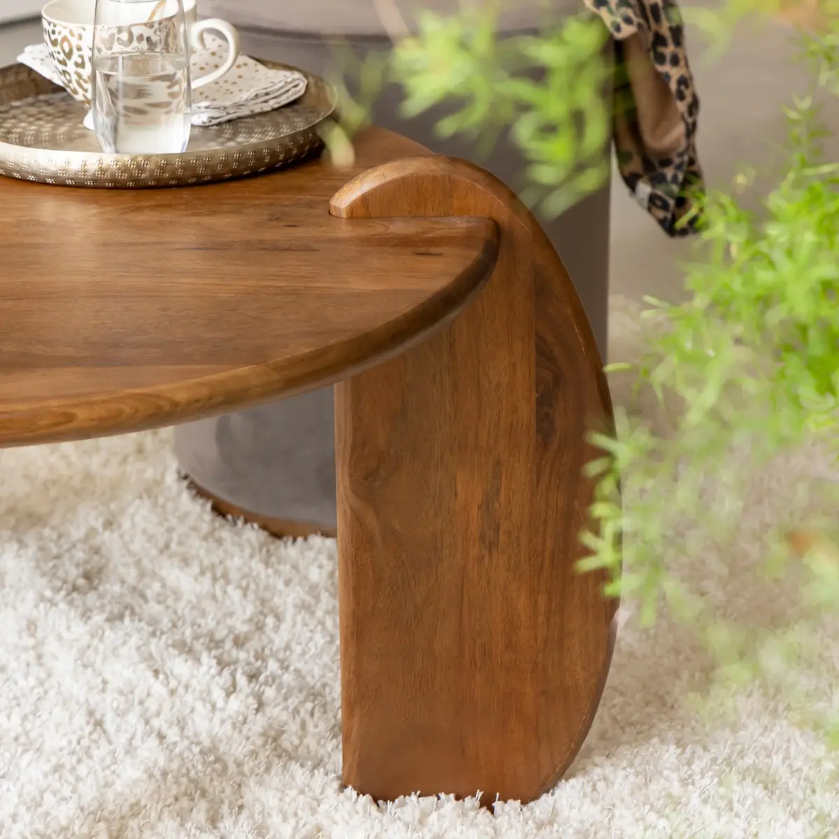 Albert Solid Mango Wood Round Coffee Table - Image 2