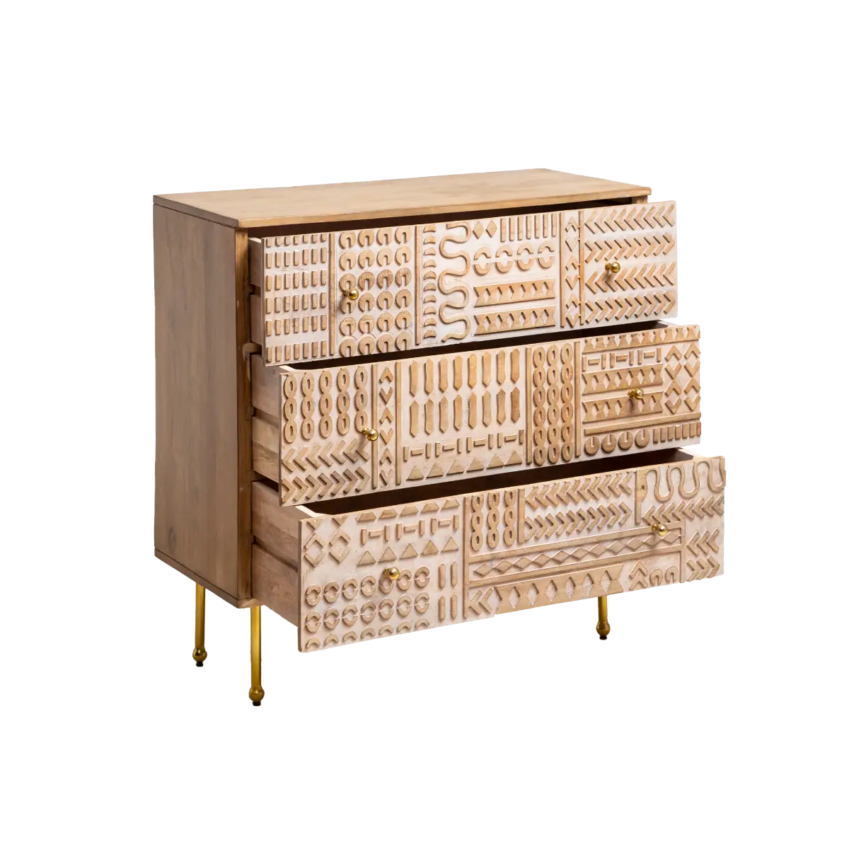 Leo carved mango wood chest of drawers - Image 4