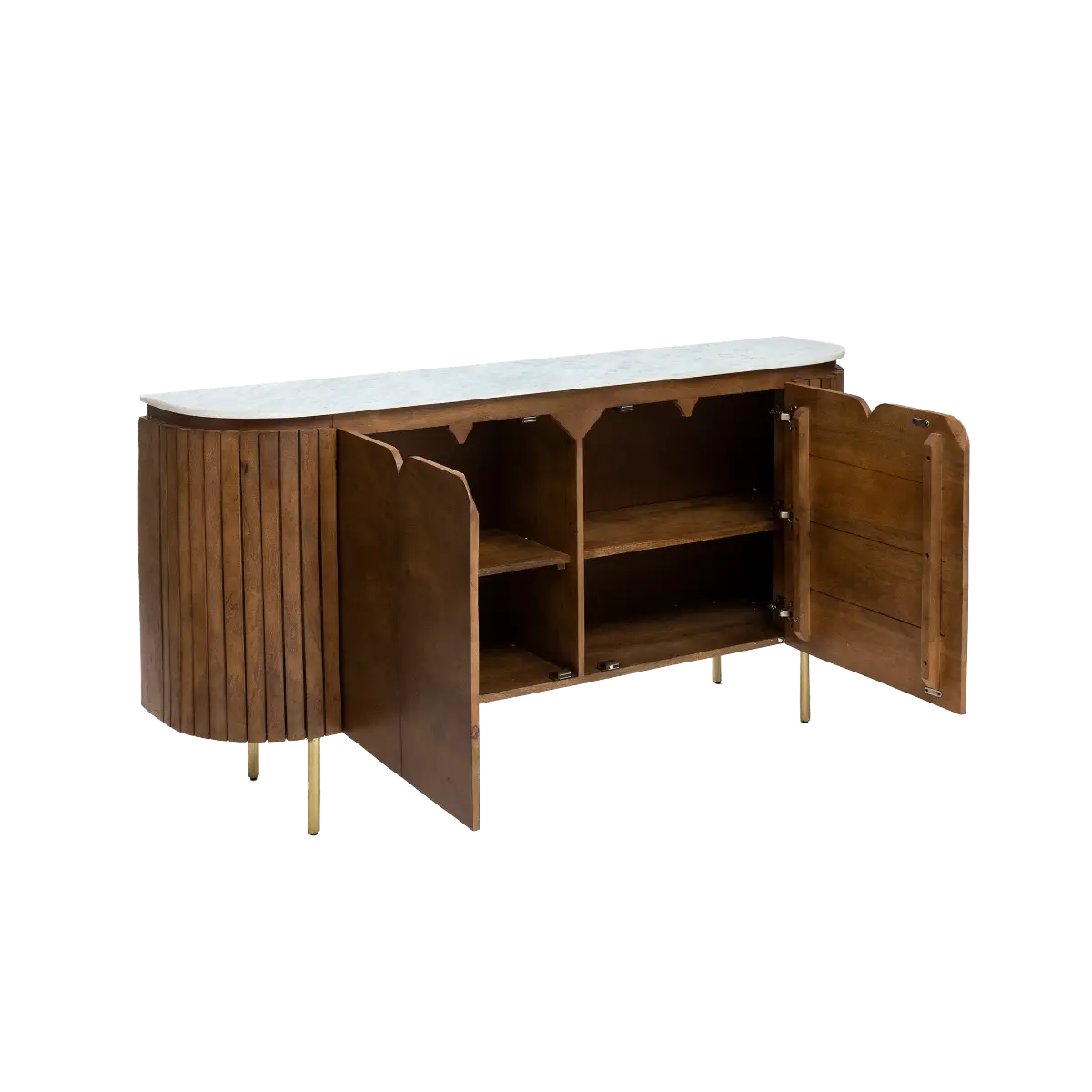 Rounded sideboard in mango wood and Liena marble - Image 3