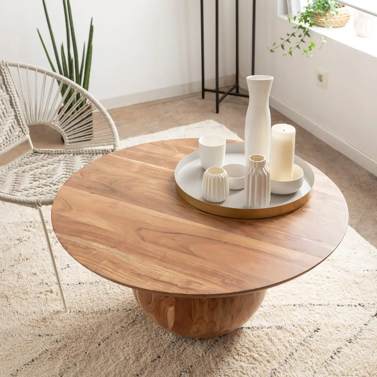 Albert Round Solid Acacia Wood Coffee Table - Image 4