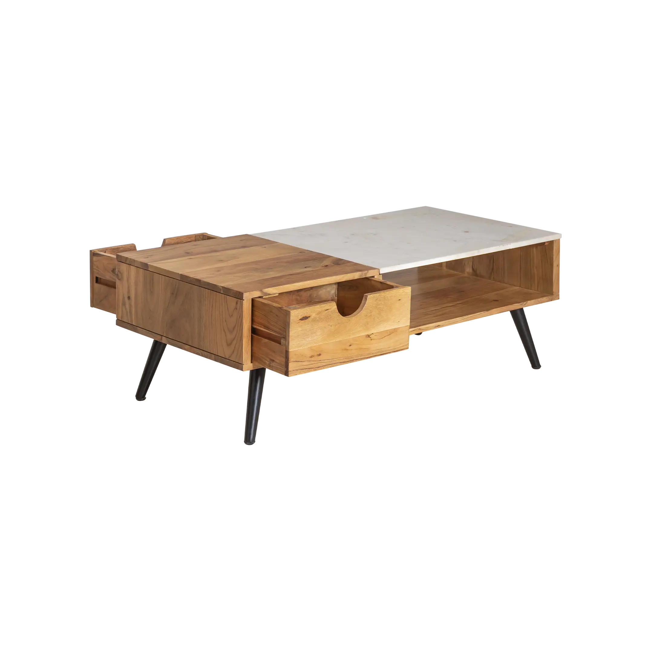 Trisha coffee table in acacia wood and marble - Image 3