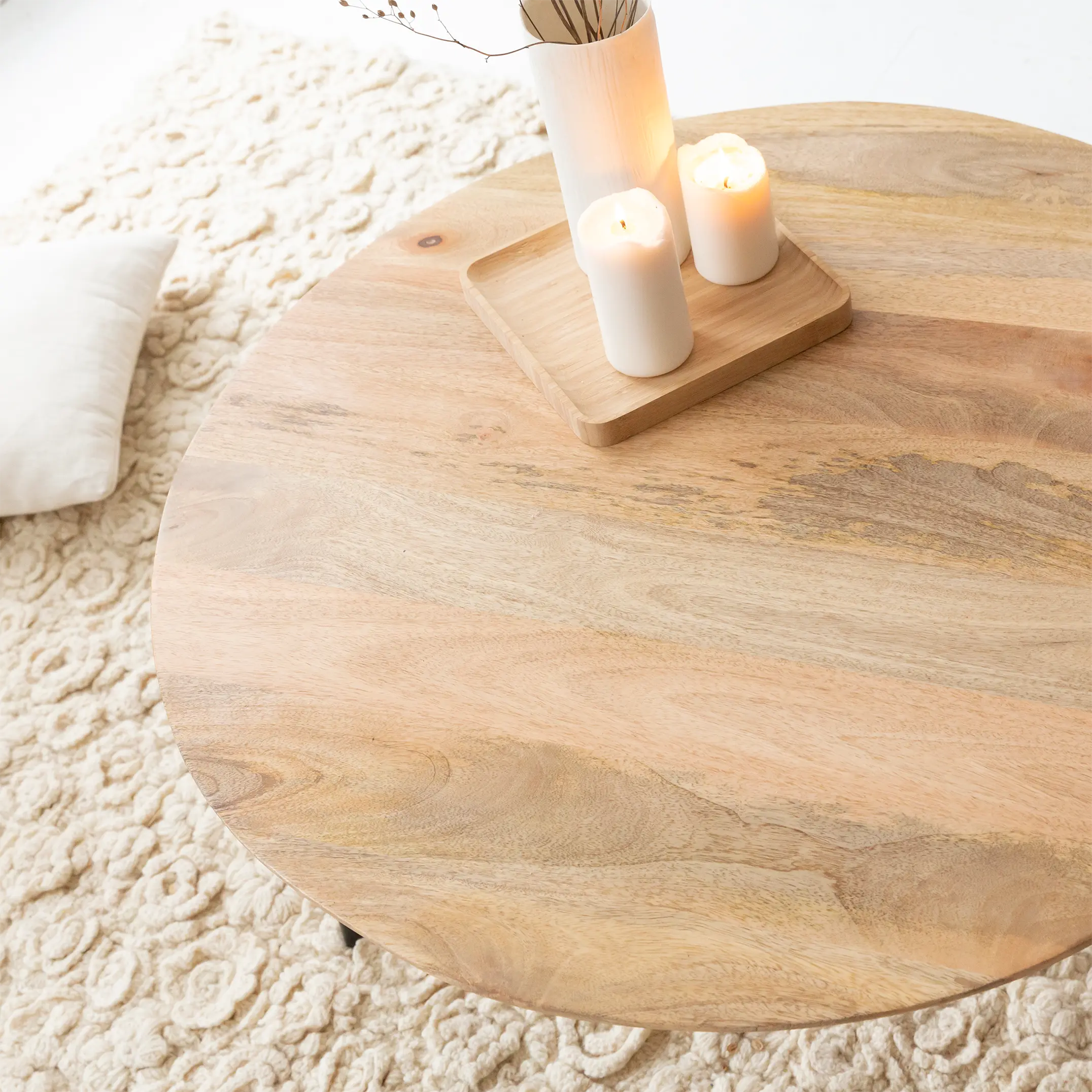 Albert Round Solid Mango Wood and Black Metal Legs Coffee Table - Image 2