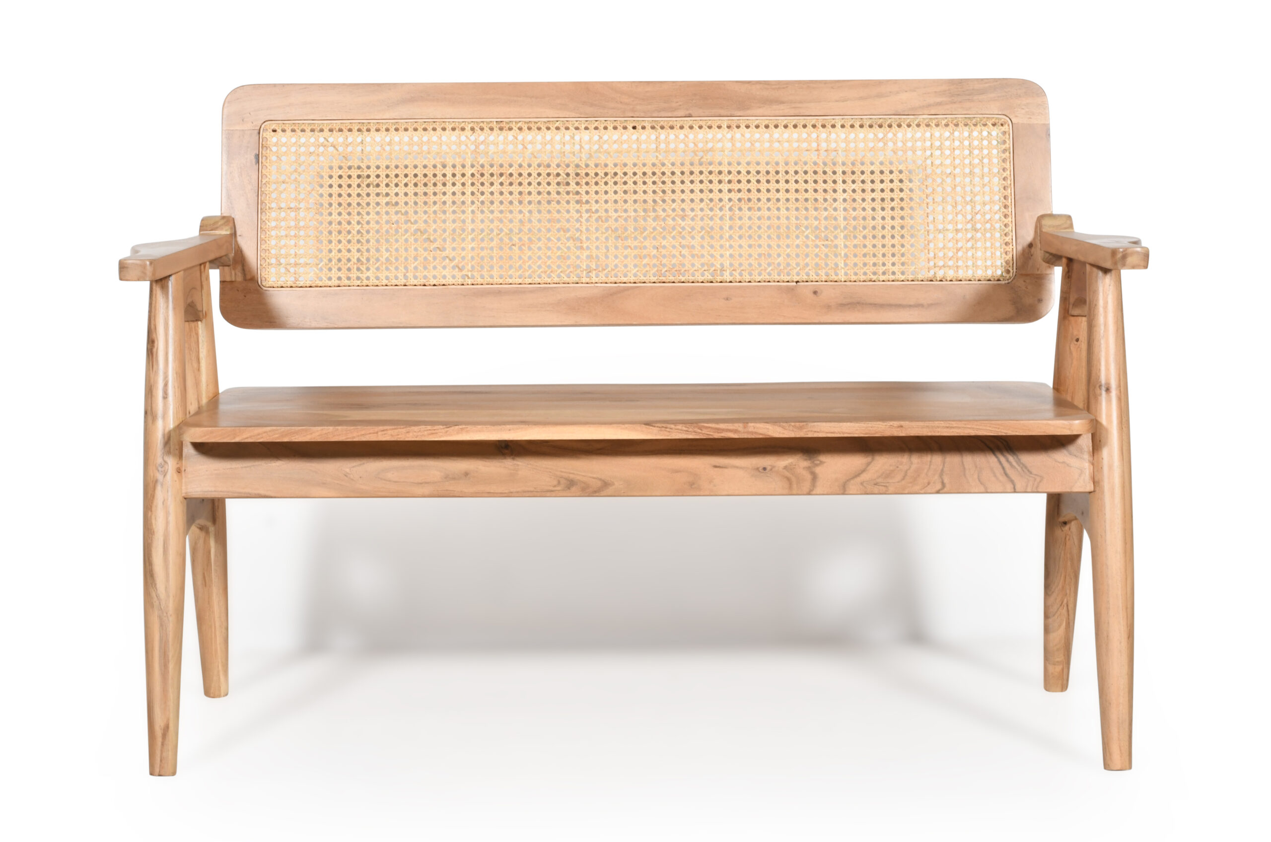 Viraj wooden bench with cane backrest - Image 3