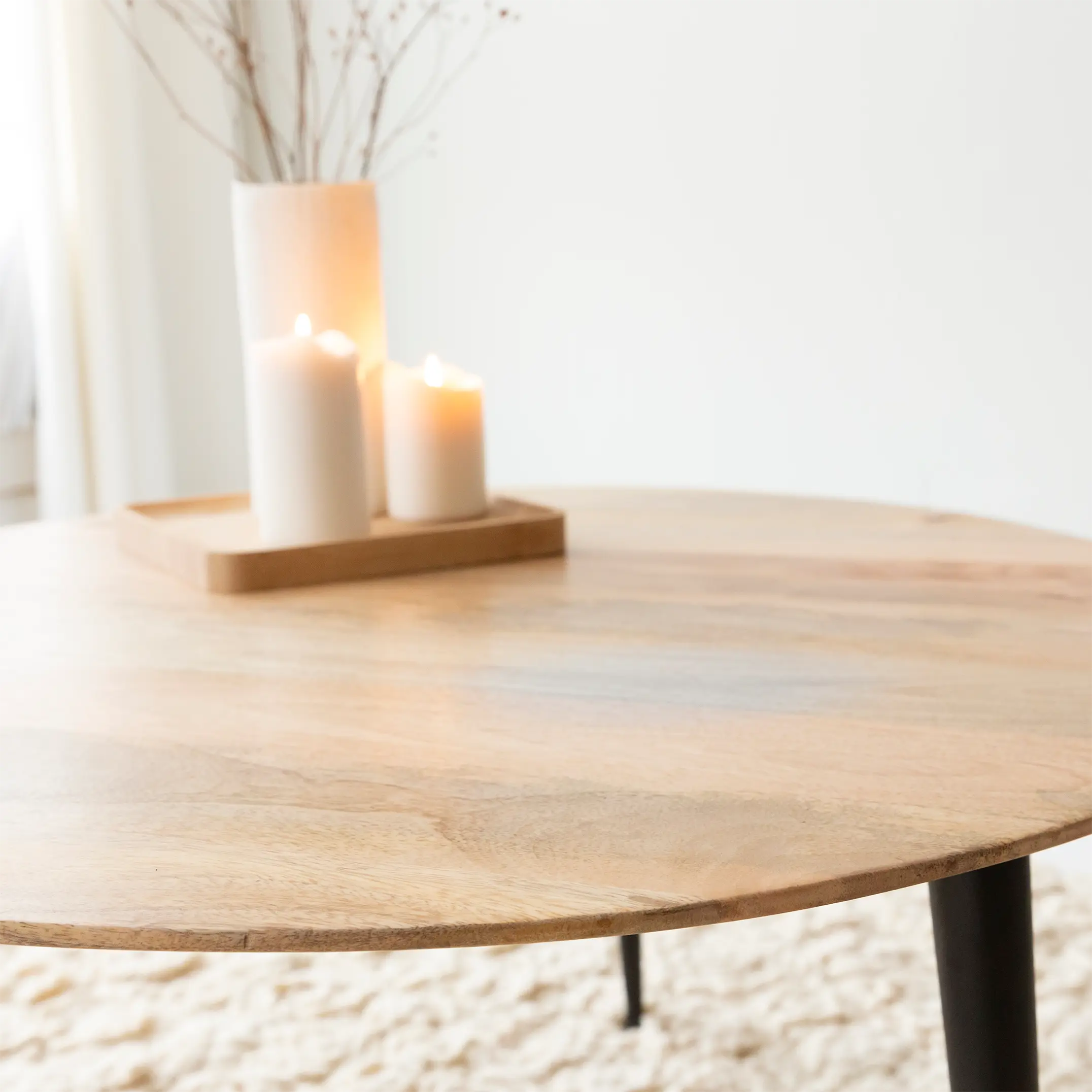 Albert Round Solid Mango Wood and Black Metal Legs Coffee Table - Image 5