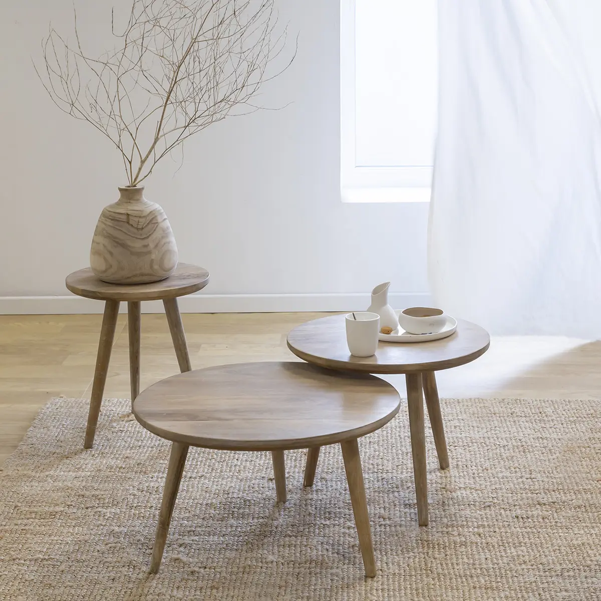 Albert Solid Mango Wood Nesting Set of 3 Table - Image 2