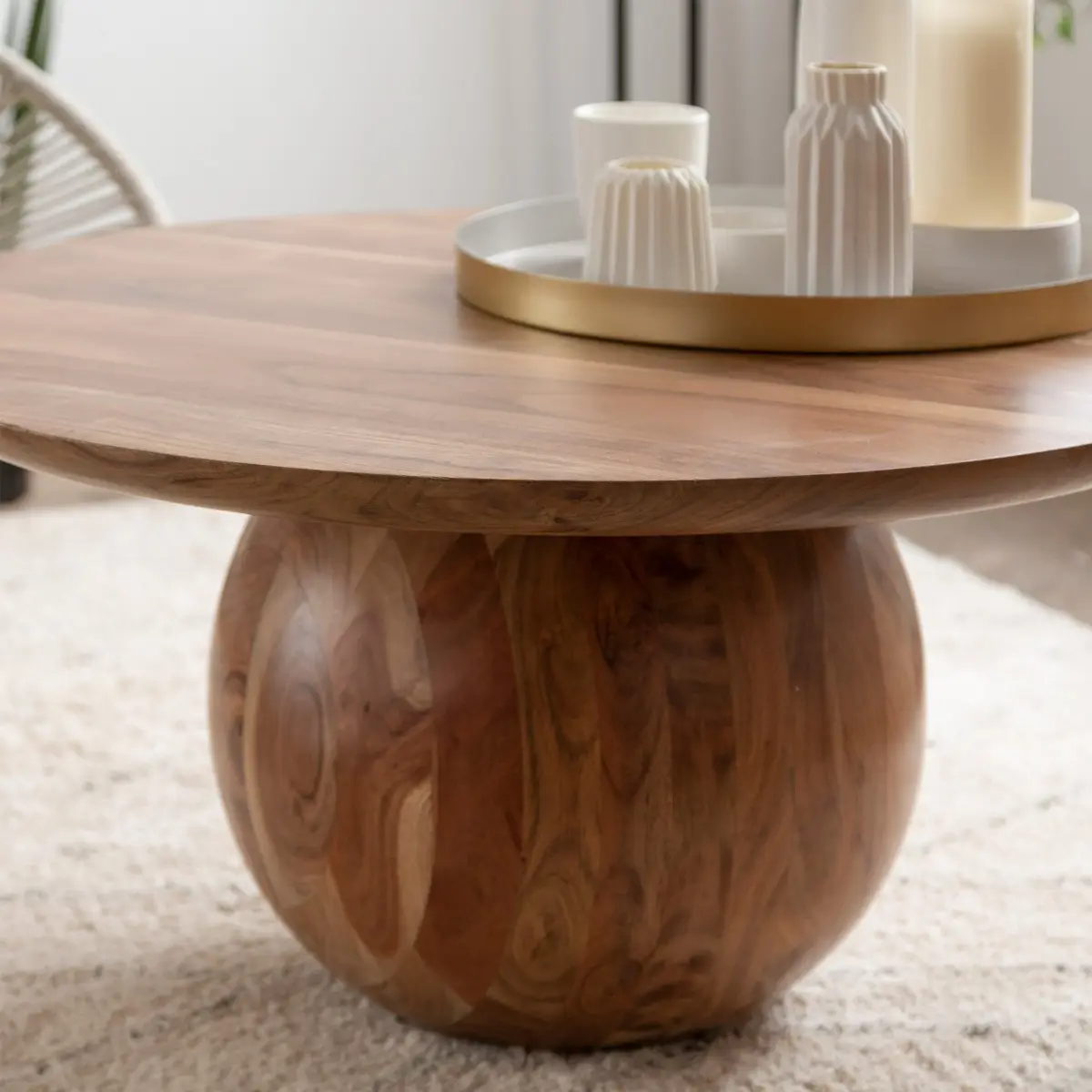 Albert Round Solid Acacia Wood Coffee Table - Image 3
