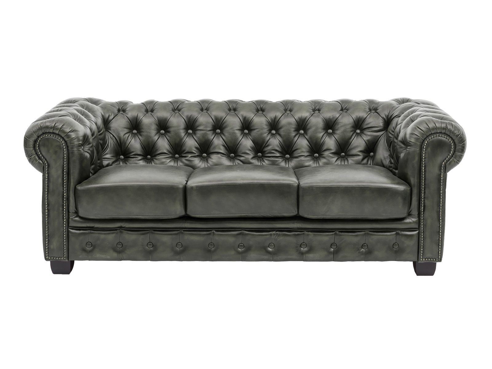 Chesterfield 3 Seater Leather Sofa - Image 3